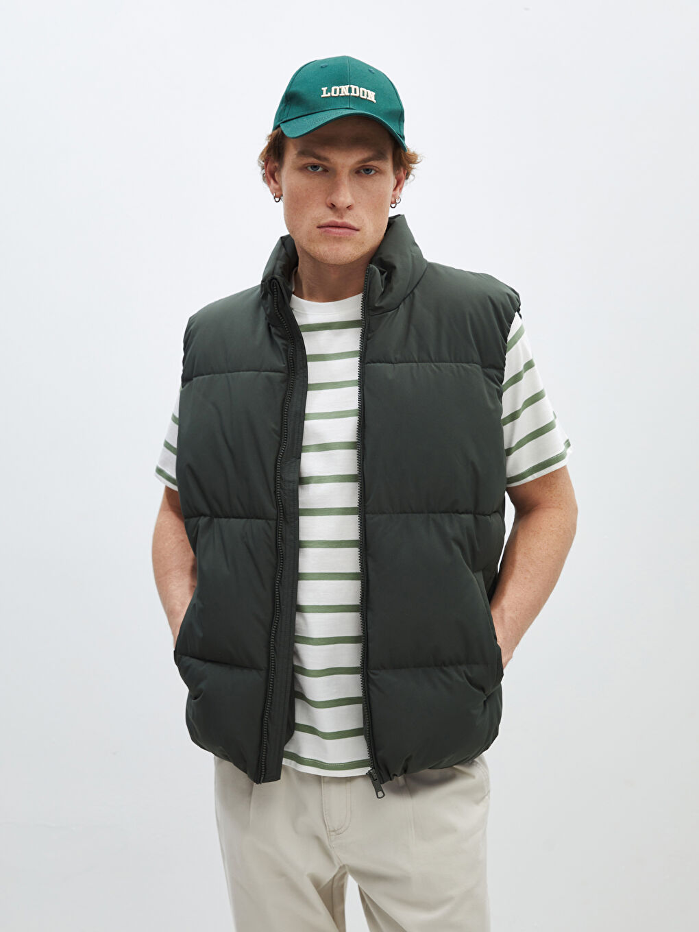 ерлерге арналған стандартты пішім биік жағалы пуховик жилет-1