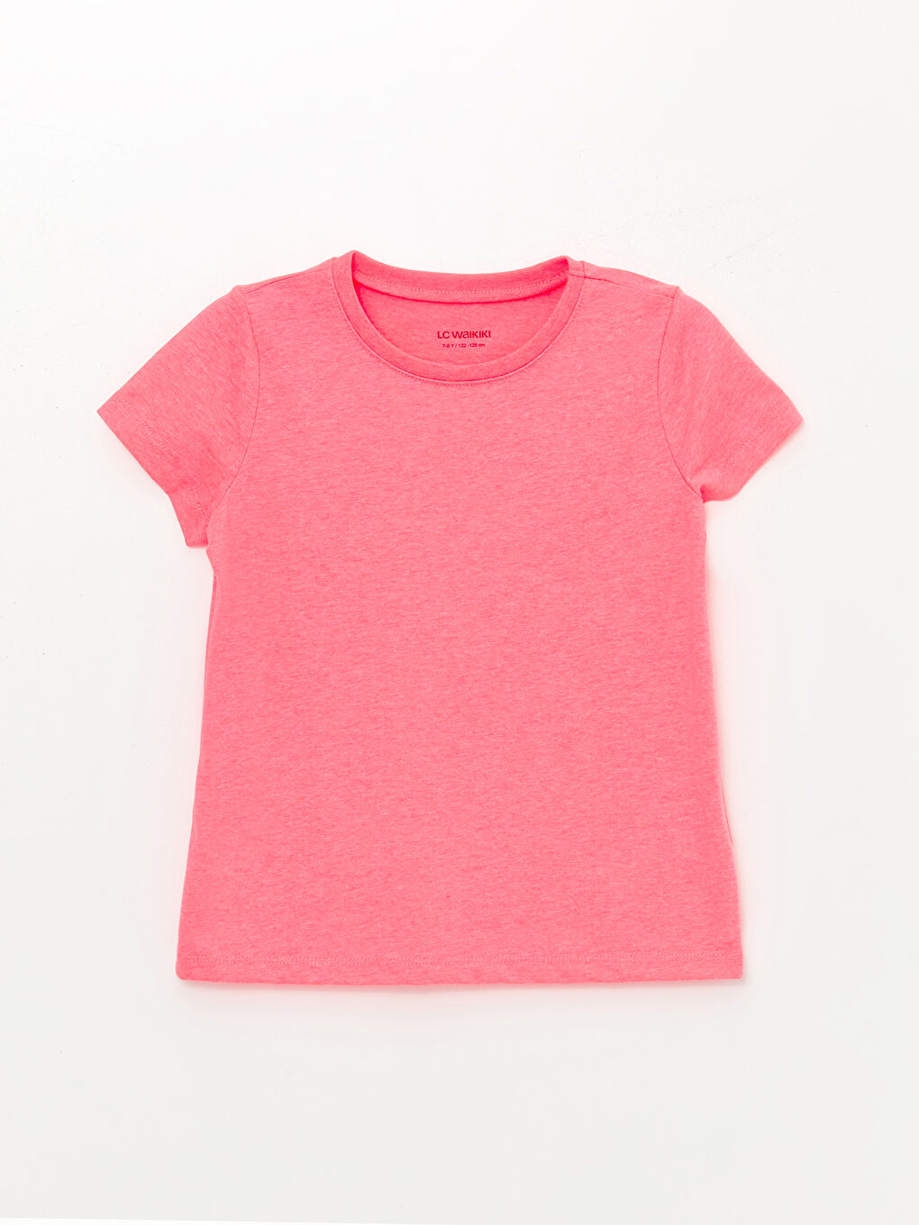 LCW Kids Neon Pembe Bisiklet Yaka Basic Kısa Kollu Kız Çocuk Tişört