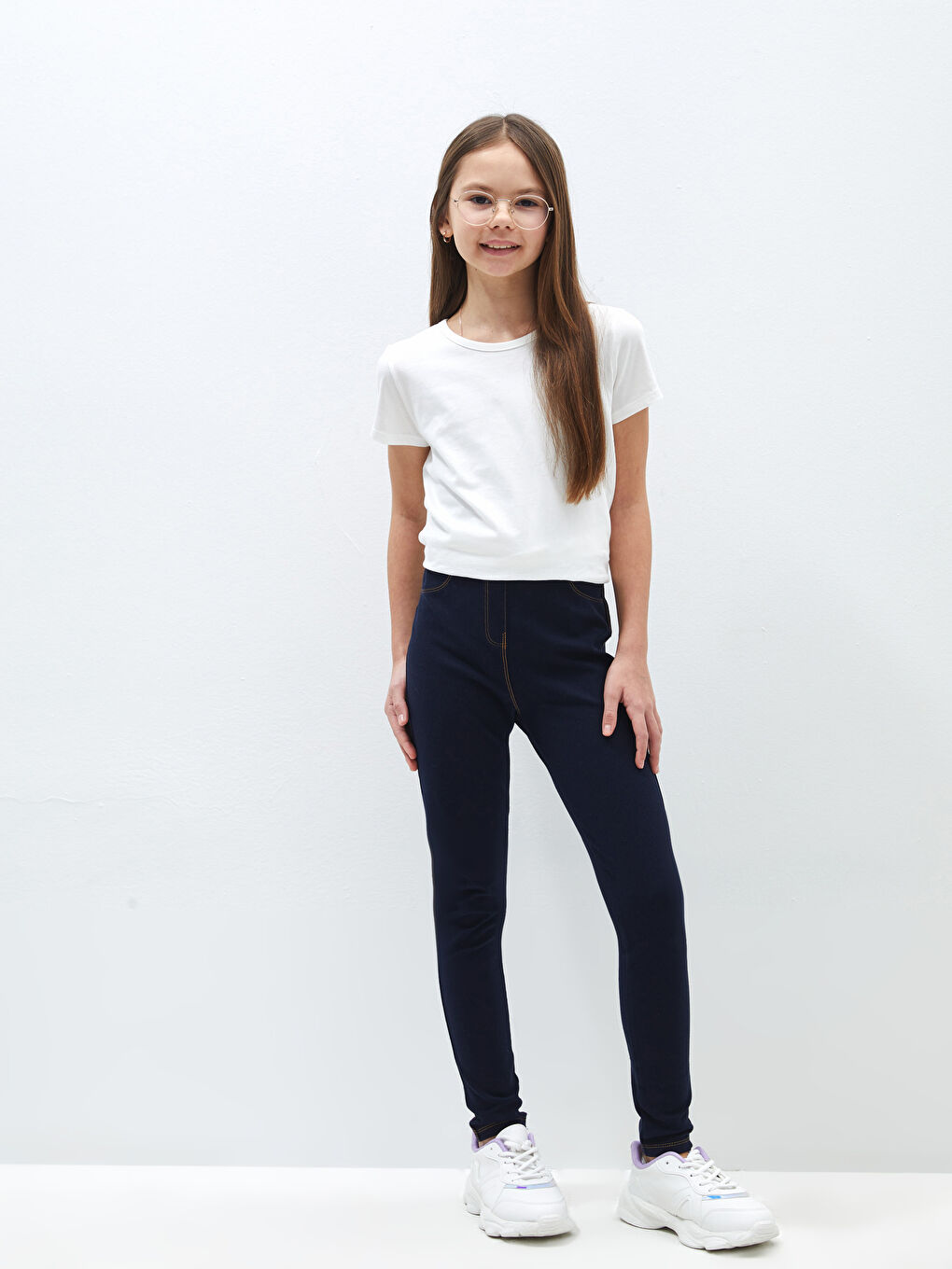 LCW Kids Lacivert Beli Lastikli Basic Kız Çocuk Tayt Pantolon