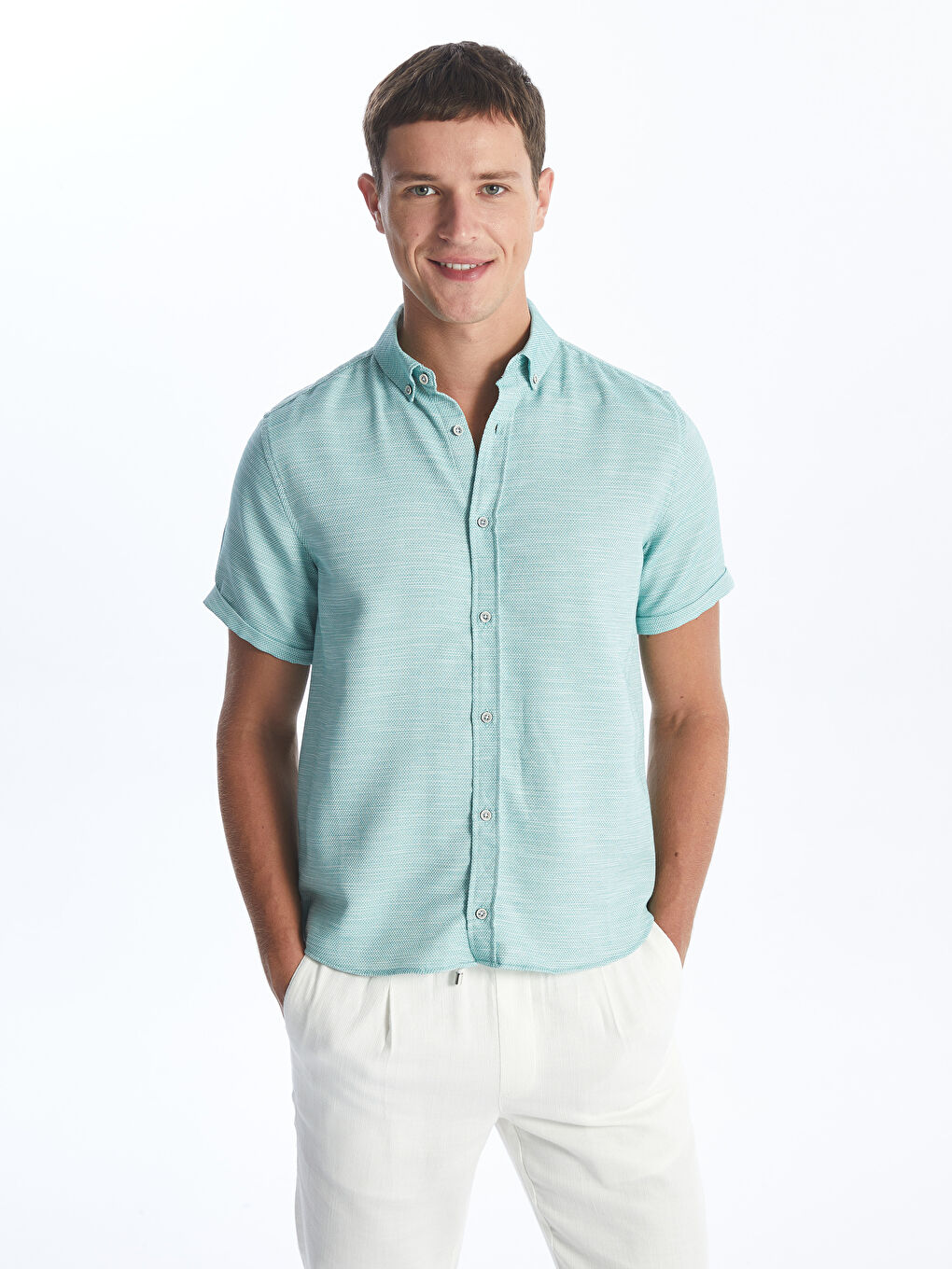 Chemise Dobby à Manches Courtes Svelte pour Hommes-1