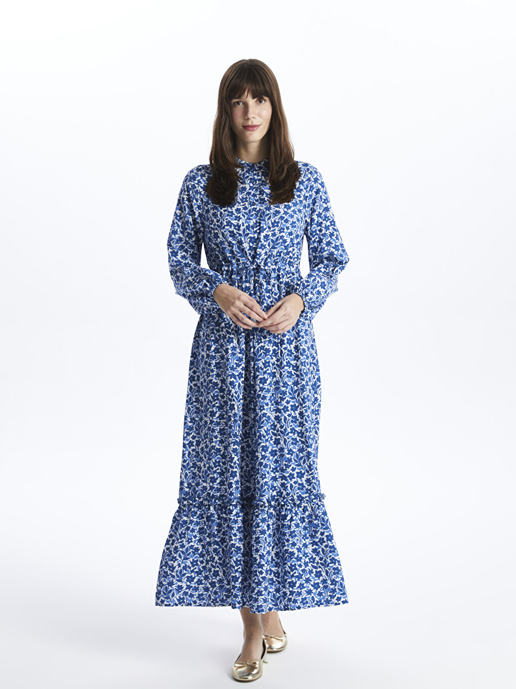 Grandad Collar Floral Long Sleeve Women's Shirt Dress