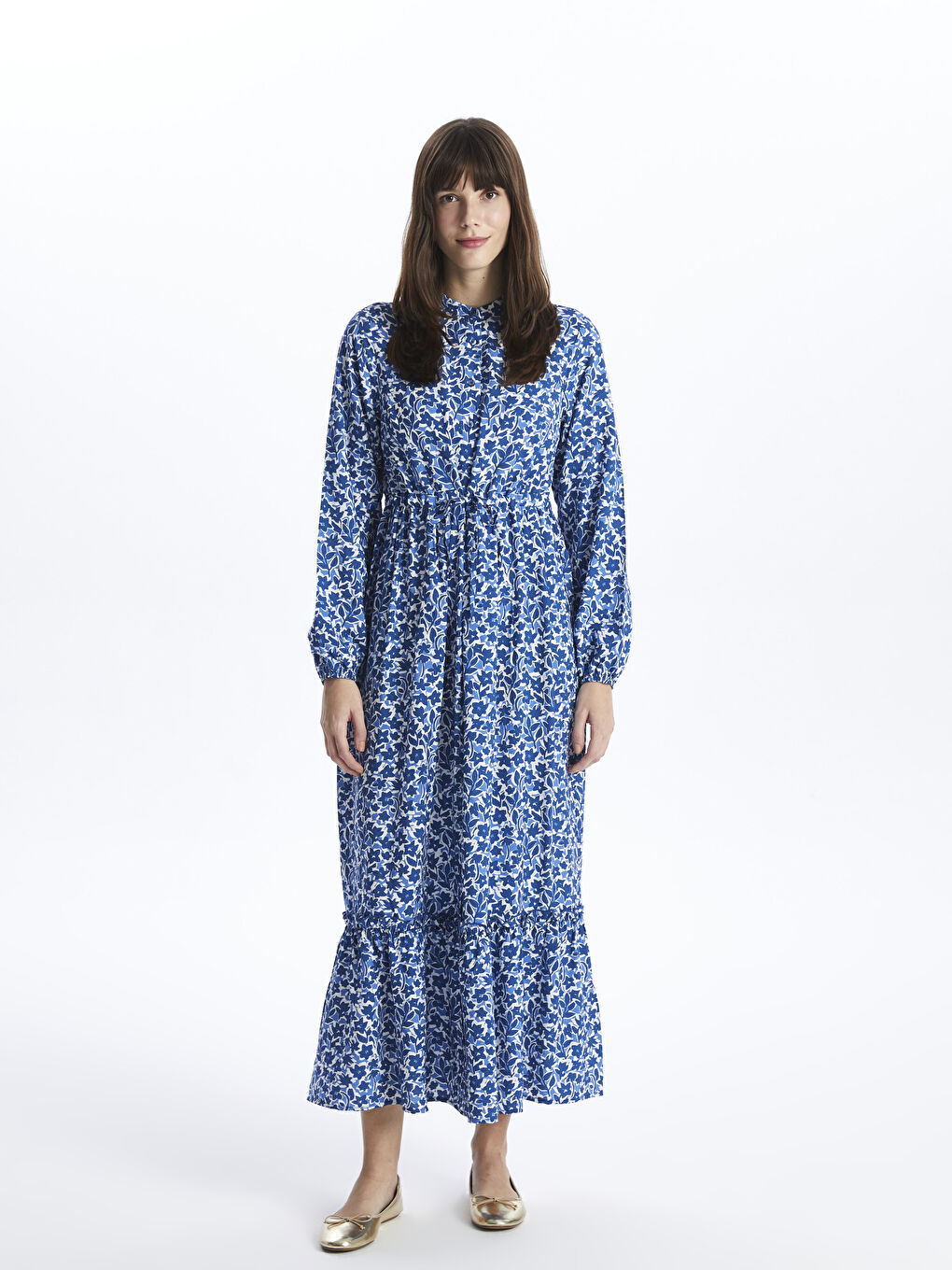 Grandad Collar Floral Long Sleeve Women's Shirt Dress-1