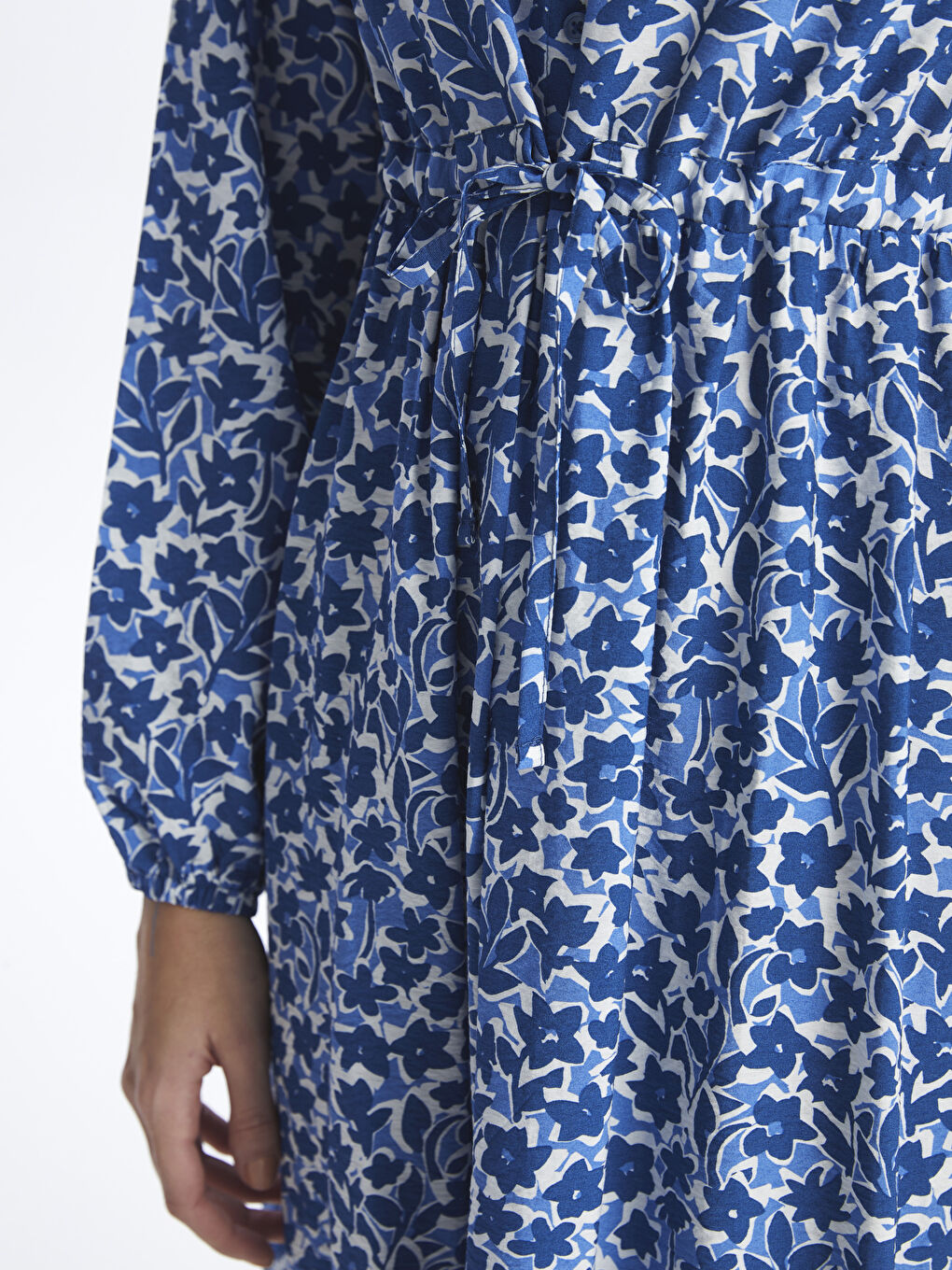 Grandad Collar Floral Long Sleeve Women's Shirt Dress-3