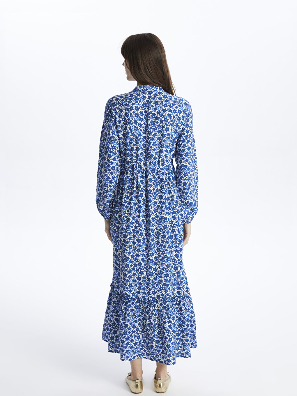 Grandad Collar Floral Long Sleeve Women's Shirt Dress-4