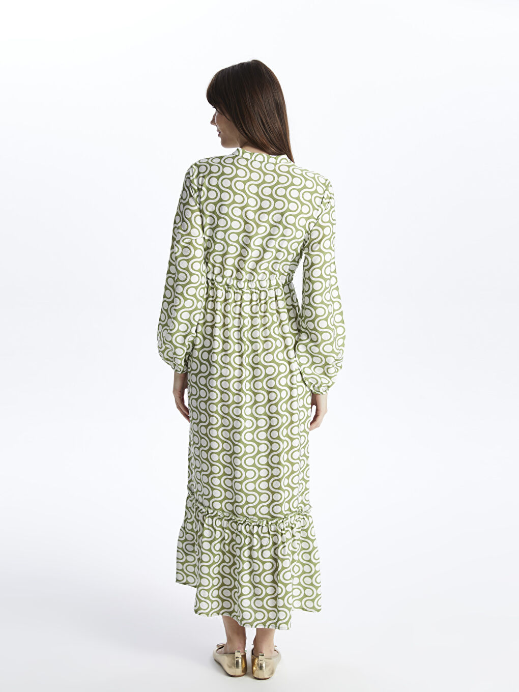Grandad Collar Patterned Long Sleeve Women's Shirt Dress -S42474Z8-LRR