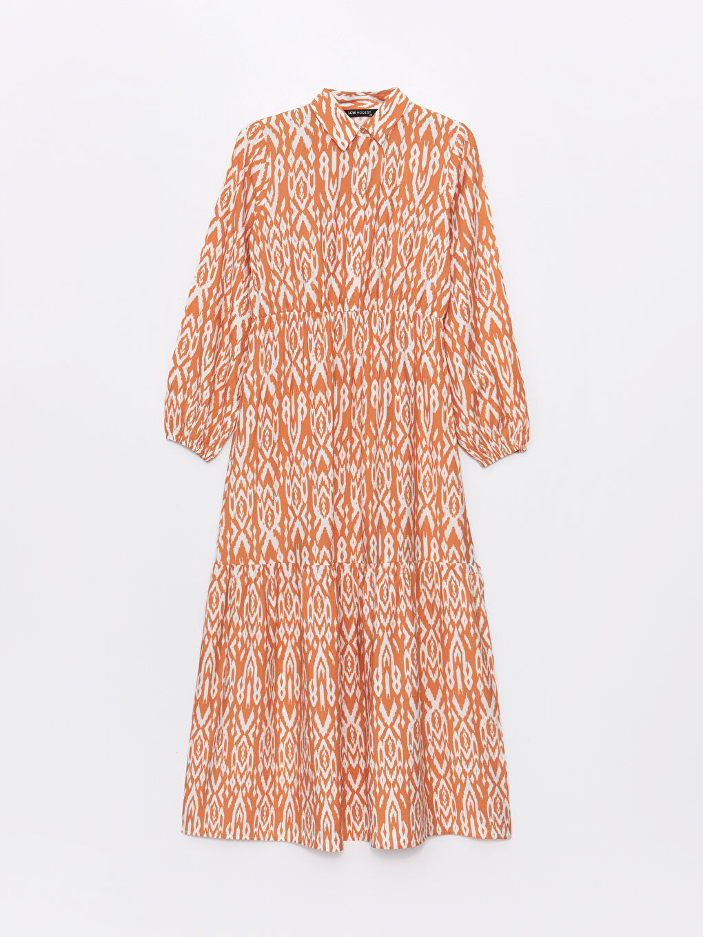 Collared Neck Patterned Long Sleeve Women's Dress-5