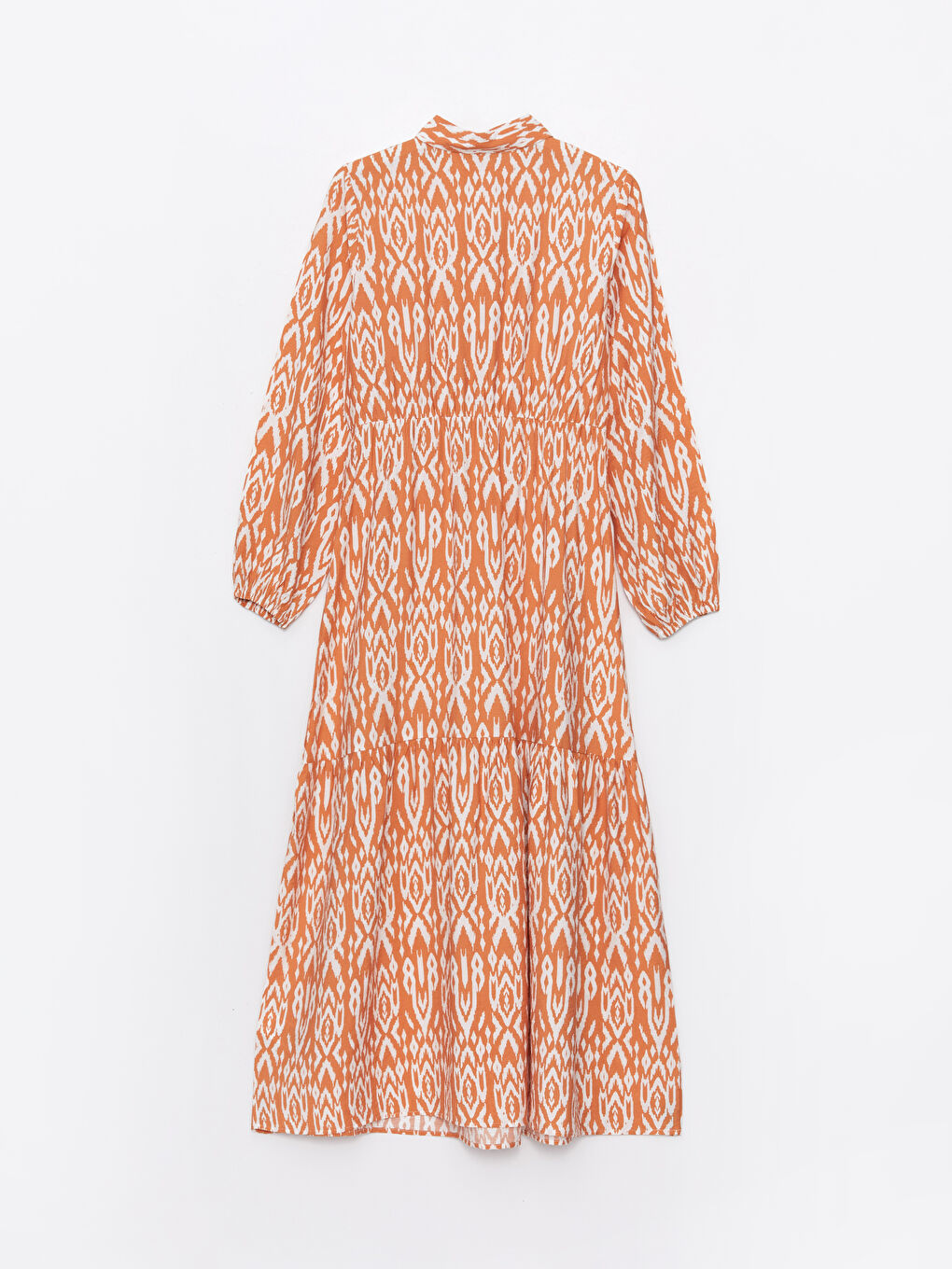 Collared Neck Patterned Long Sleeve Women's Dress-6