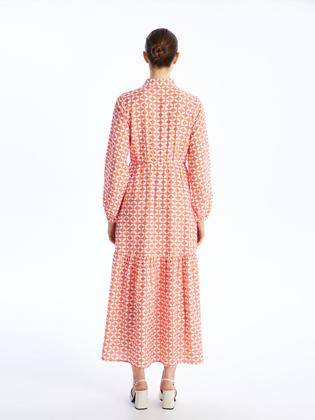 Robe à manches longues à motif avec col pour Femmes-4