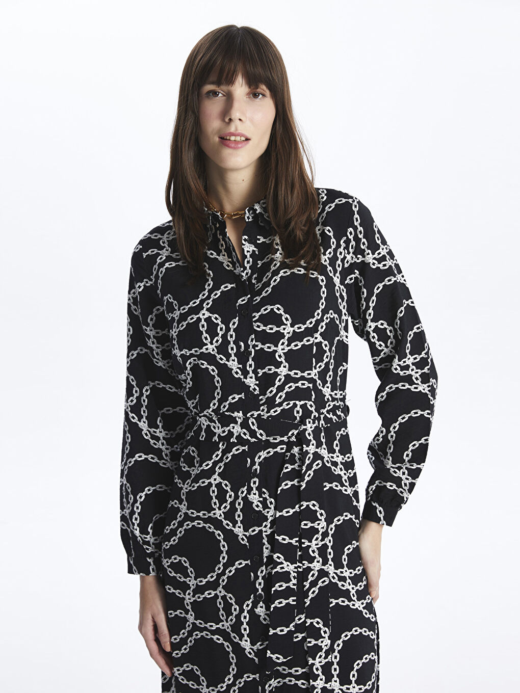 Patterned Long Sleeve Women's Shirt Dress -S42476Z8-LQJ