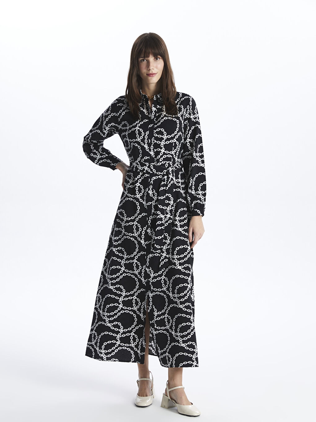 Patterned Long Sleeve Women's Shirt Dress -S42476Z8-LQJ