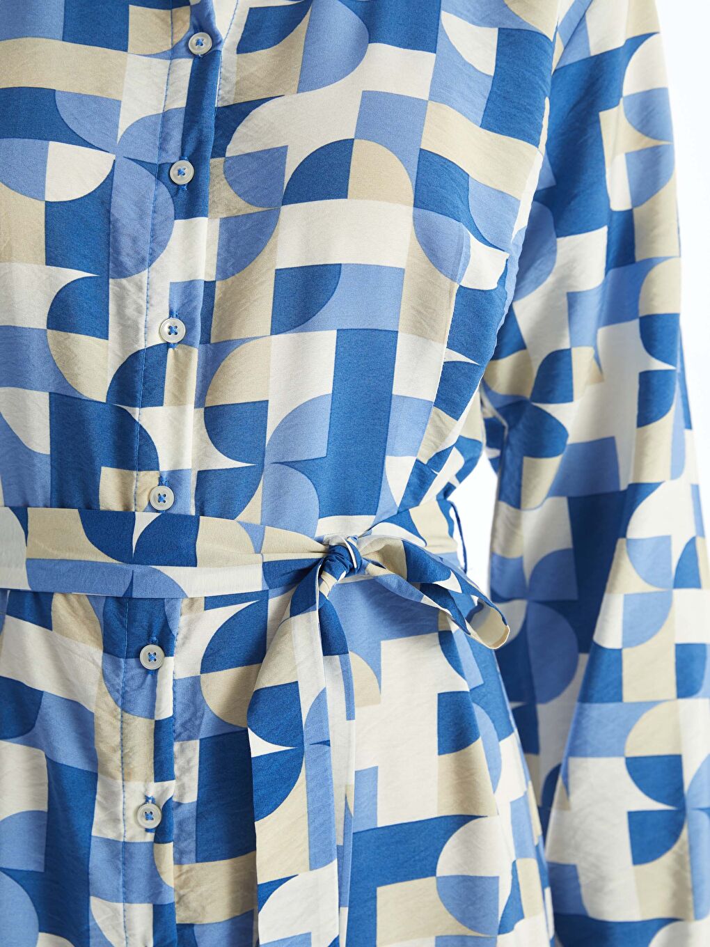 فستان قميص كم طويل منقوش للسيدات-3