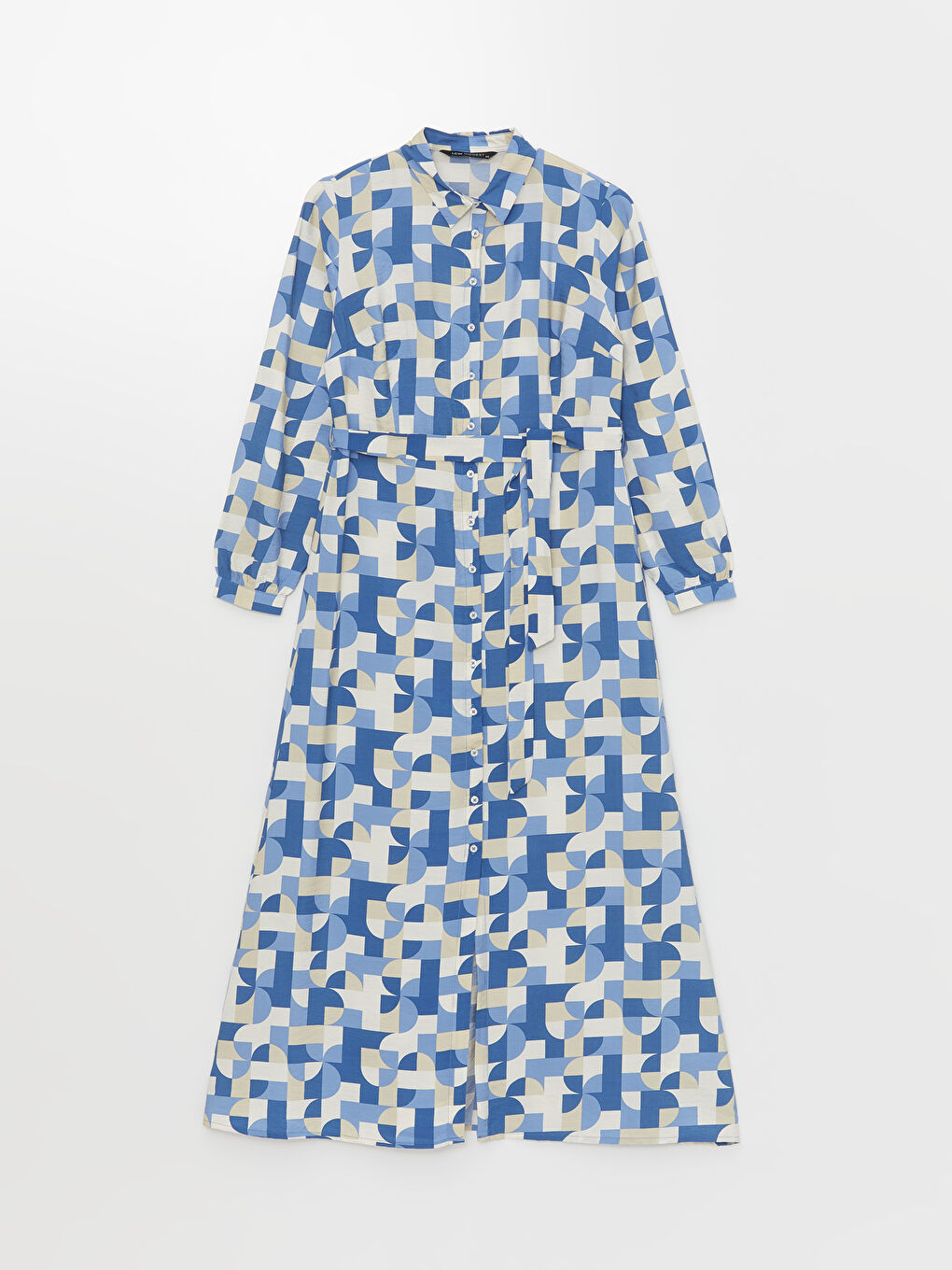 فستان قميص كم طويل منقوش للسيدات-5