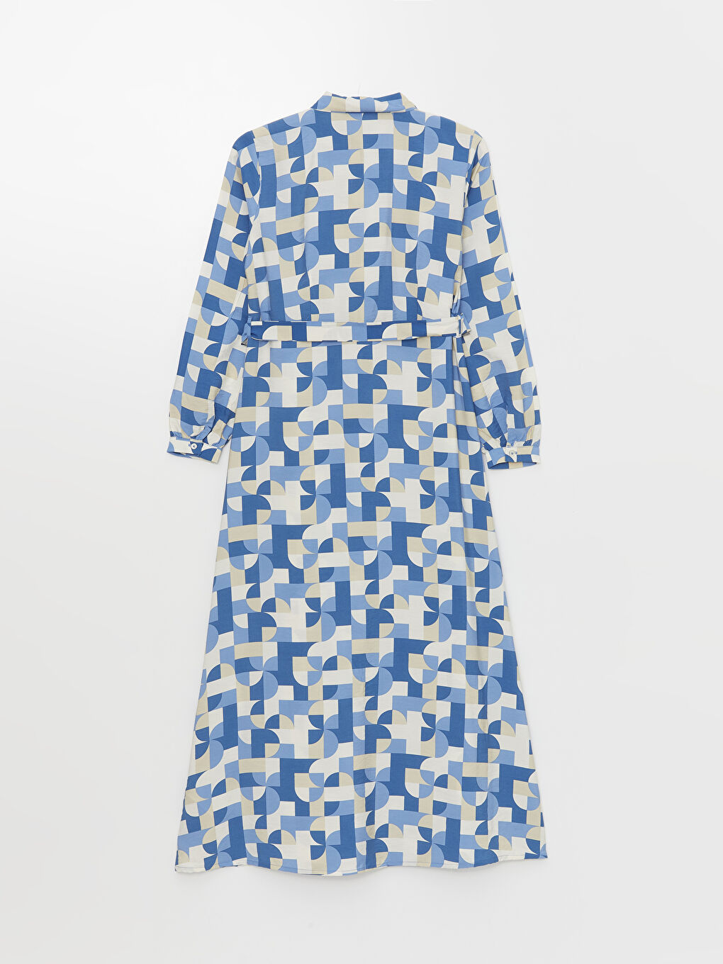 فستان قميص كم طويل منقوش للسيدات-6