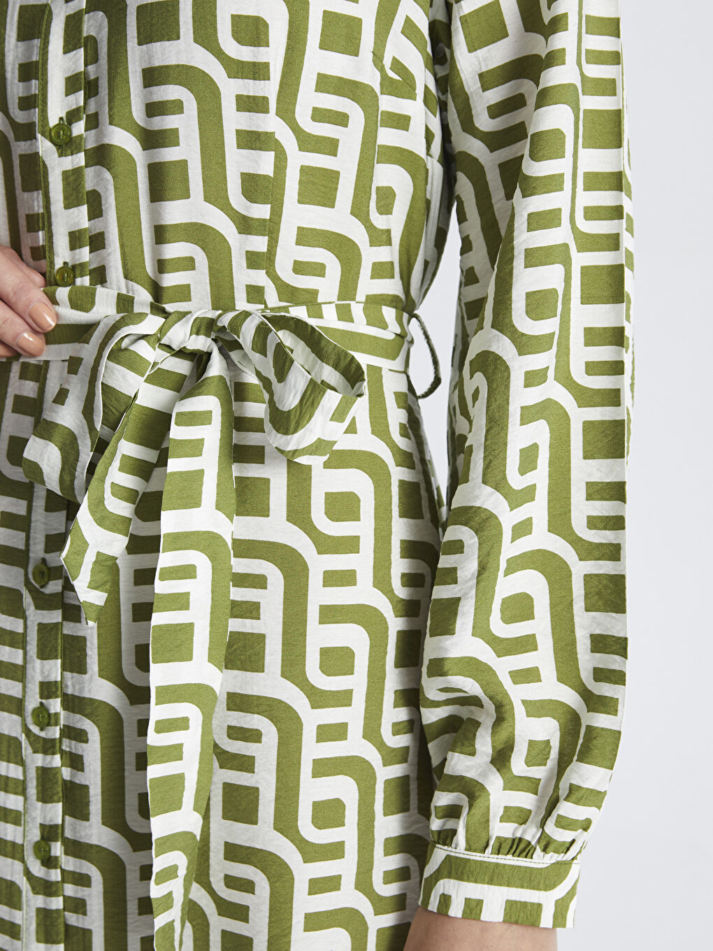 فستان قميص نسائي بأكمام طويلة منقوش-3