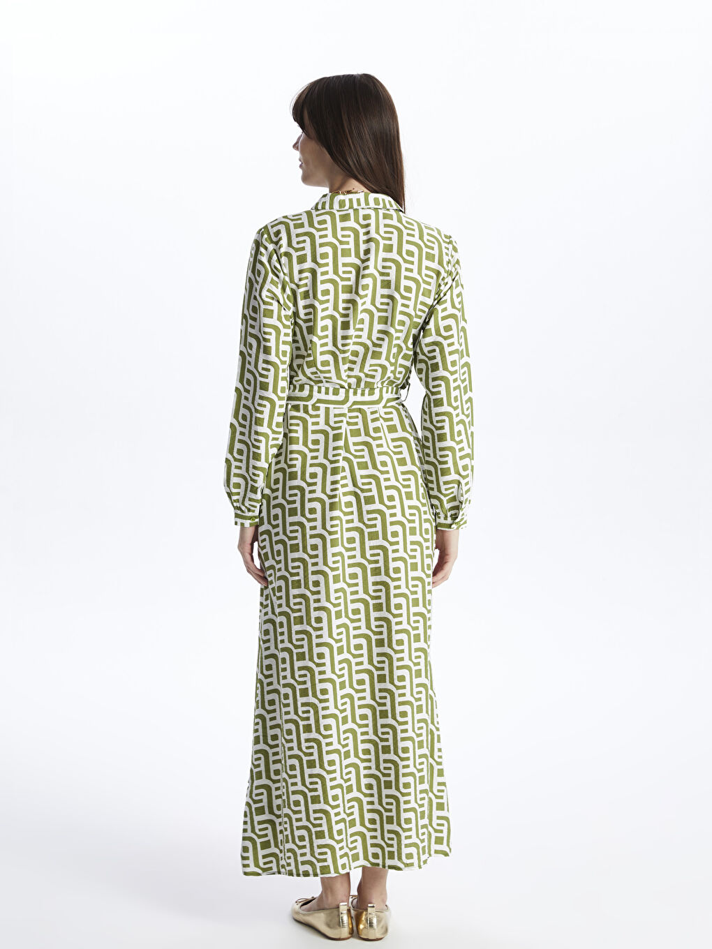 فستان قميص نسائي بأكمام طويلة منقوش-4