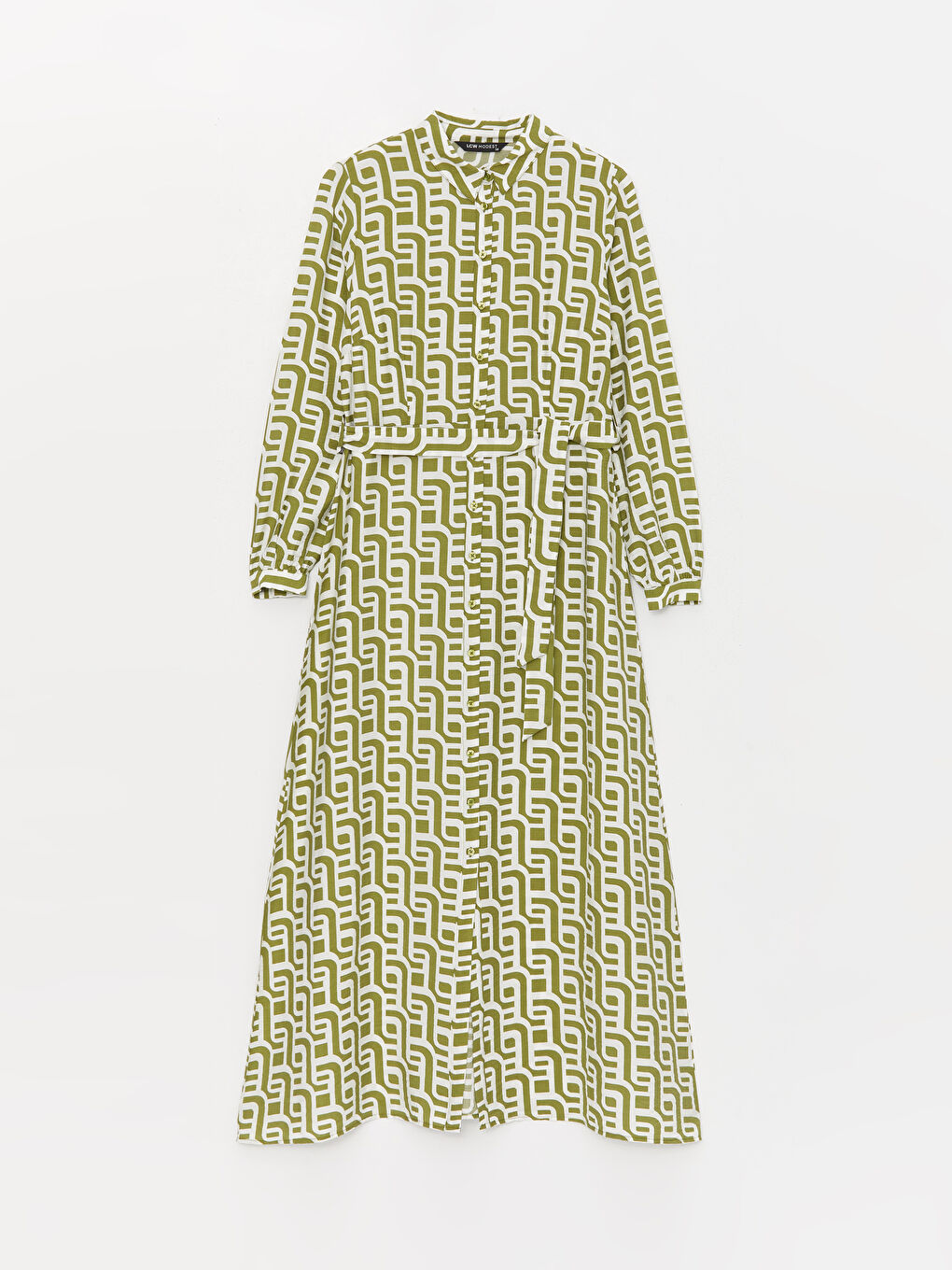 فستان قميص نسائي بأكمام طويلة منقوش-5