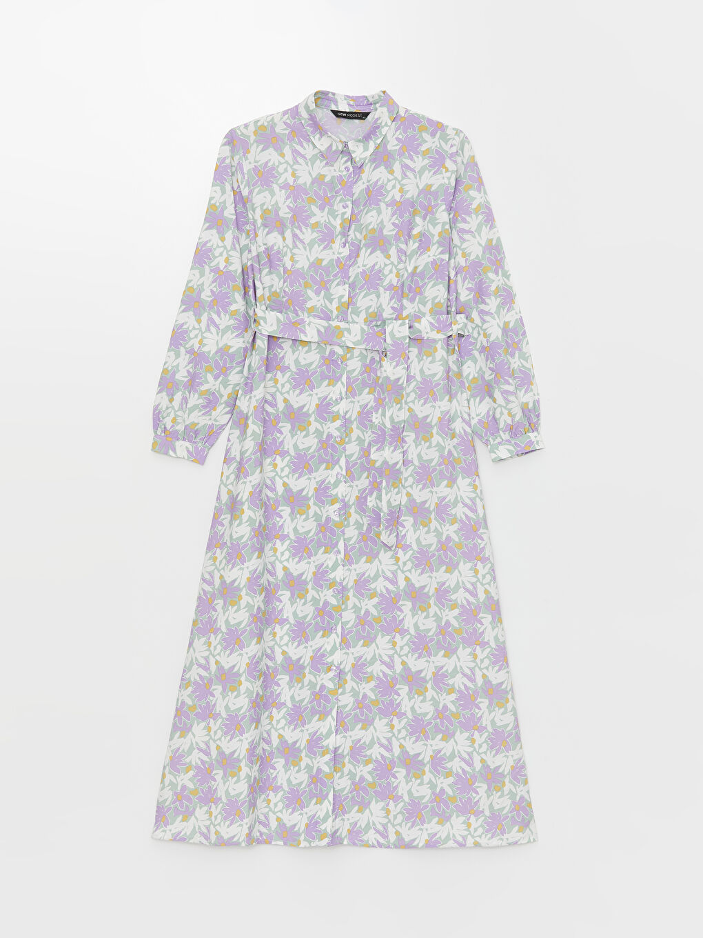 فستان قميص كم طويل منقوش للسيدات-5