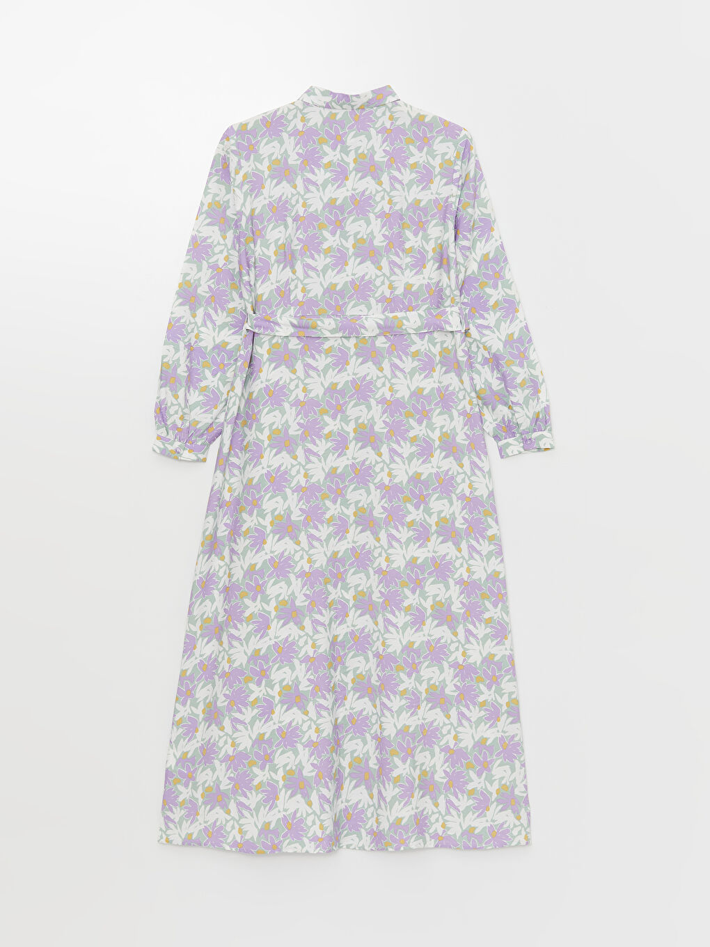 فستان قميص كم طويل منقوش للسيدات-6