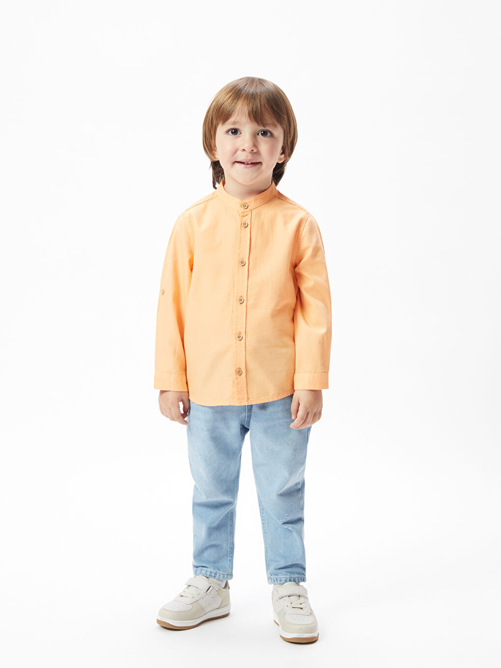 Turuncu Hakim Yaka Uzun Kollu Basic Erkek Bebek Gömlek-1