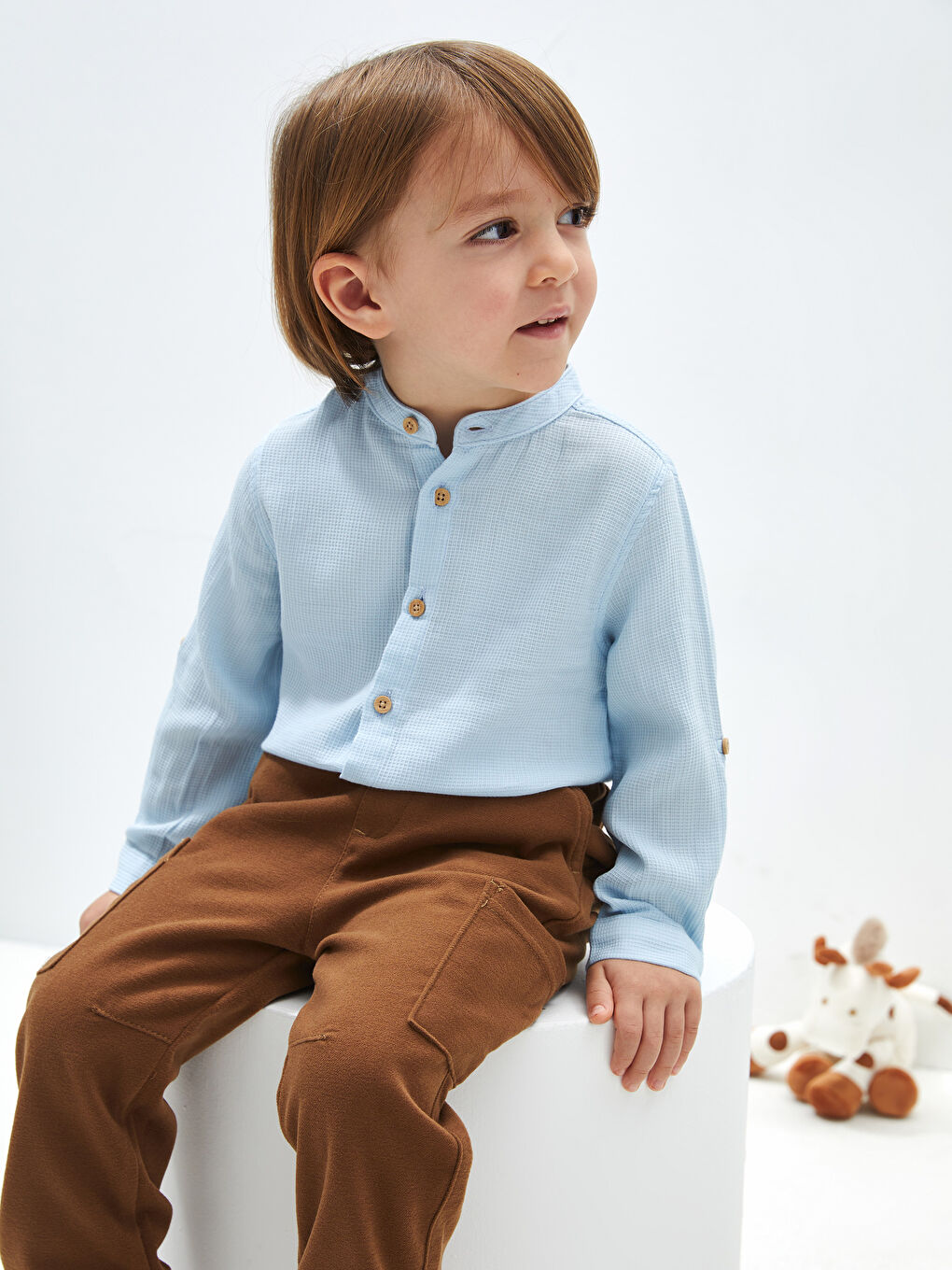 Grandad Collar Basic Long Sleeve Baby Boys' Shirt -S42493Z1-FKP