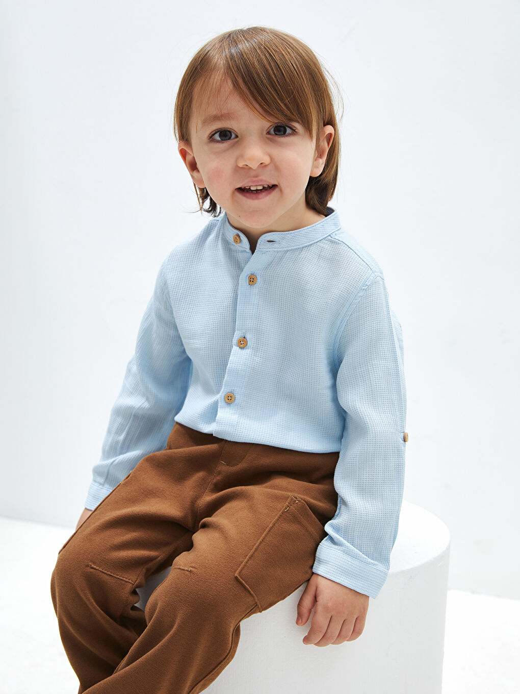 Grandad Collar Basic Long Sleeve Baby Boys' Shirt -S42493Z1-FKP