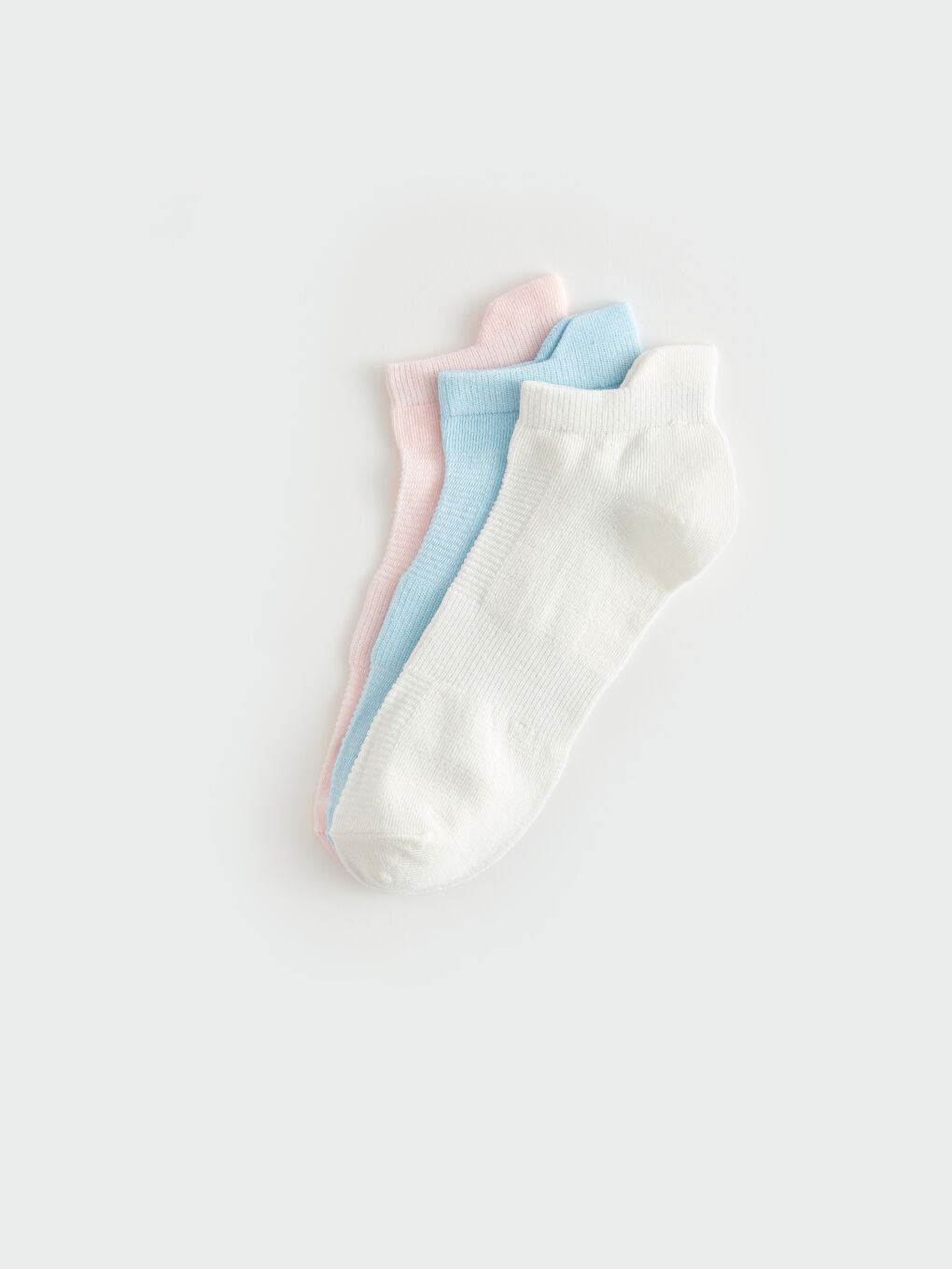 Ekru Kadın Düz Patik Çorap 3'lü-1