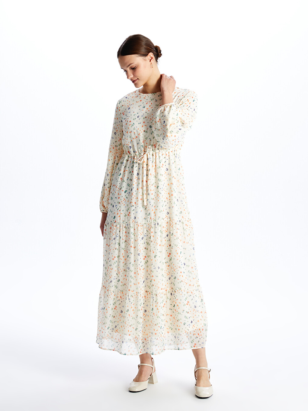 Crew Neck Patterned Long Sleeve Women's Dress