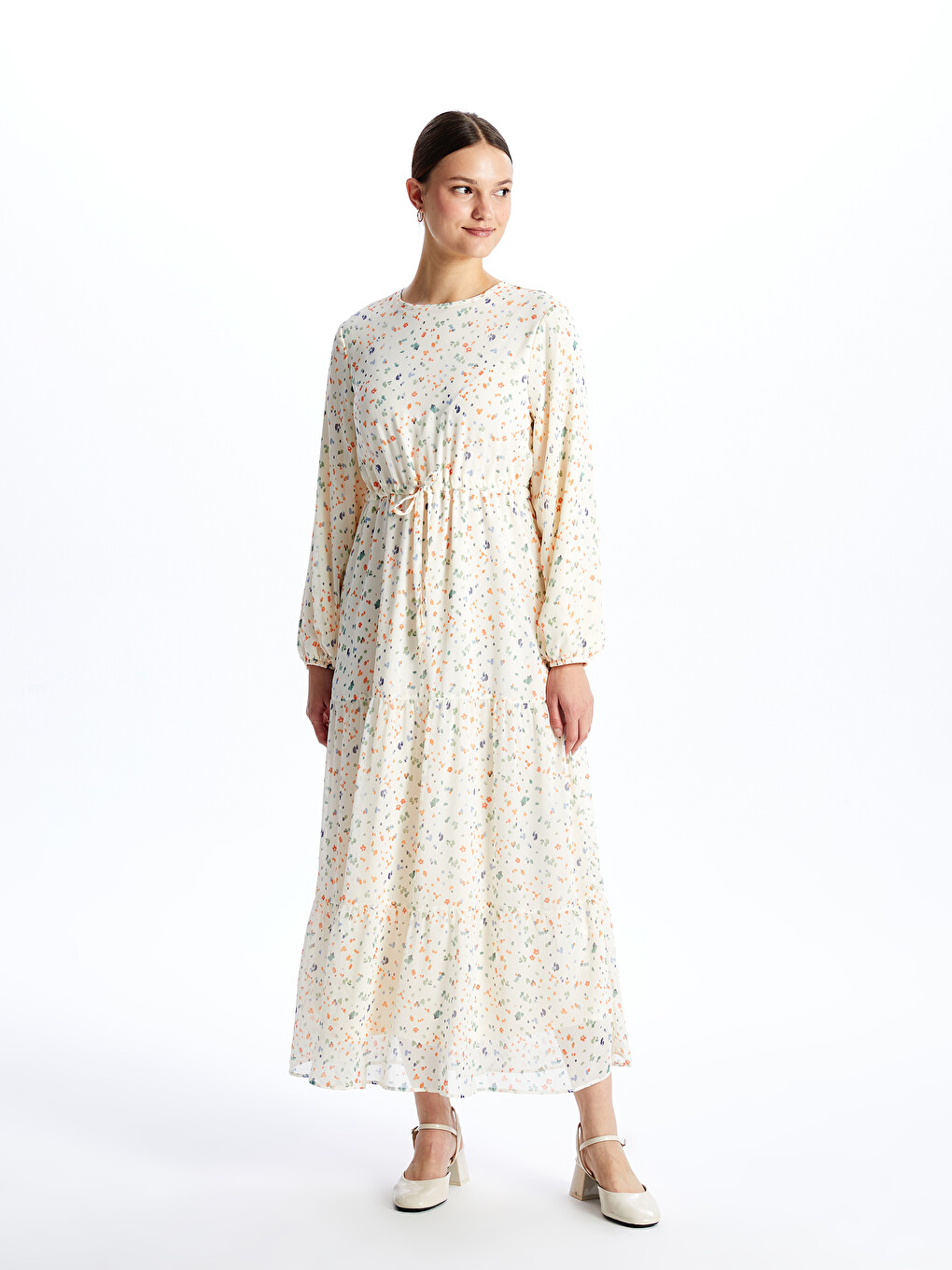 Crew Neck Patterned Long Sleeve Women's Dress-1