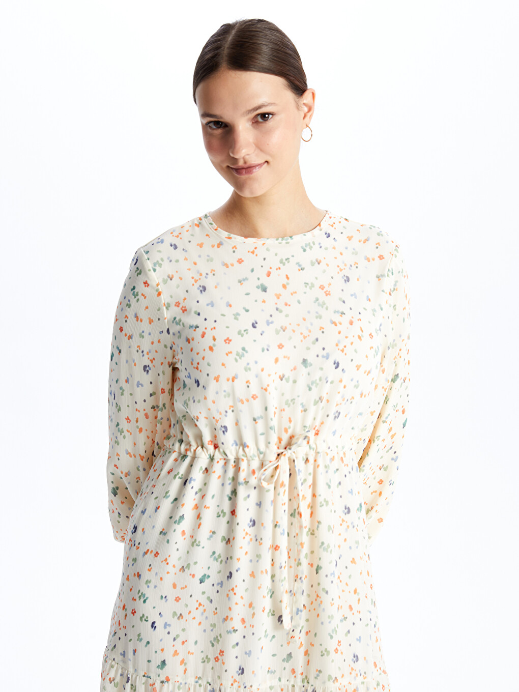 Crew Neck Patterned Long Sleeve Women's Dress-2