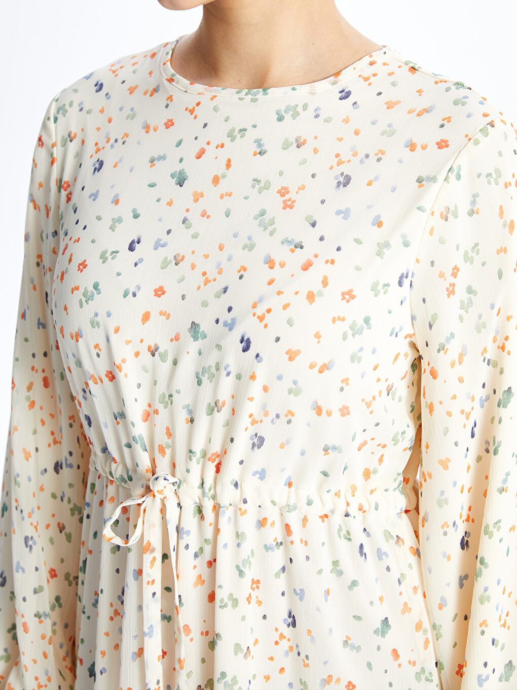 Crew Neck Patterned Long Sleeve Women's Dress-3