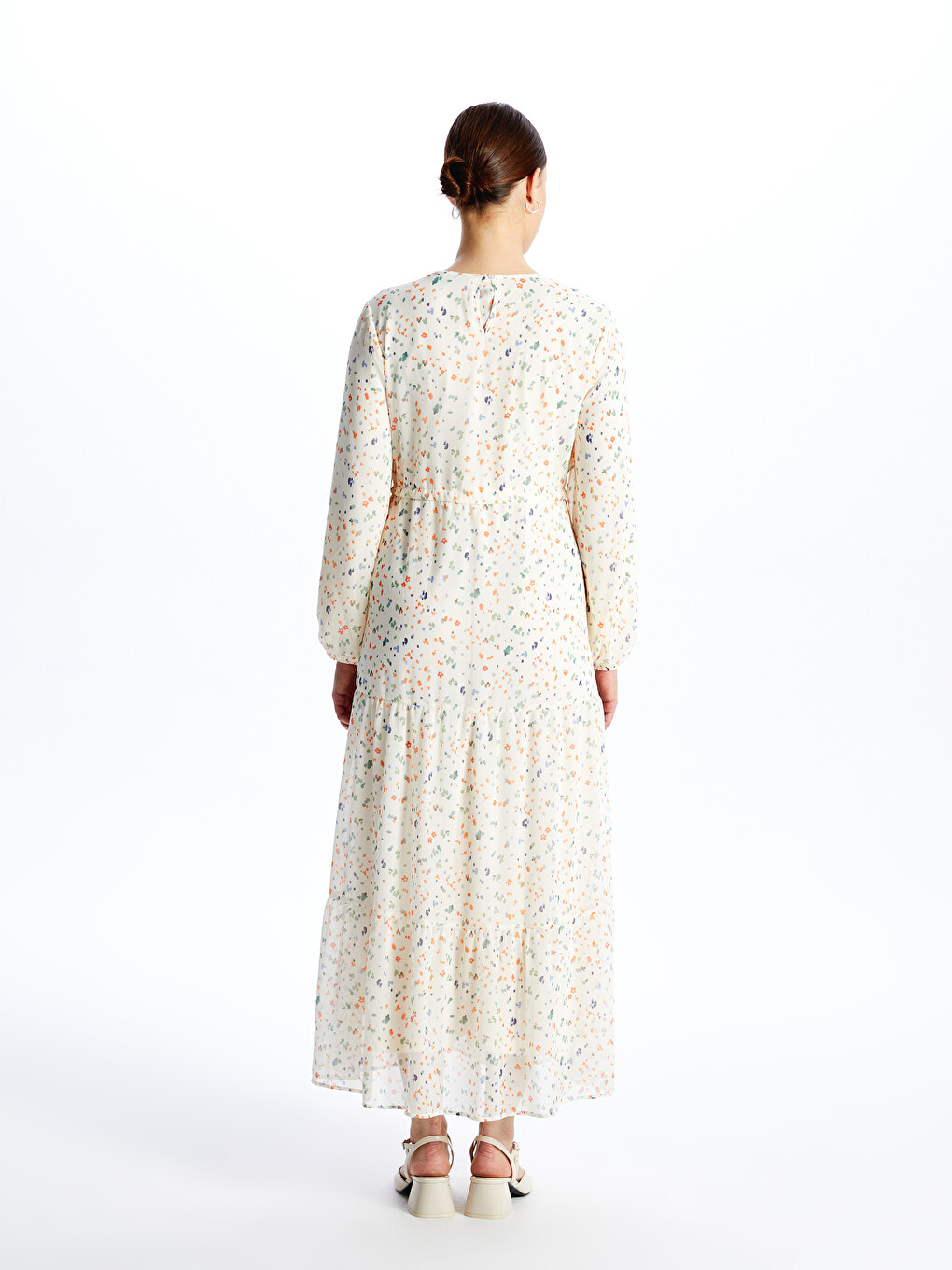 Crew Neck Patterned Long Sleeve Women's Dress-4