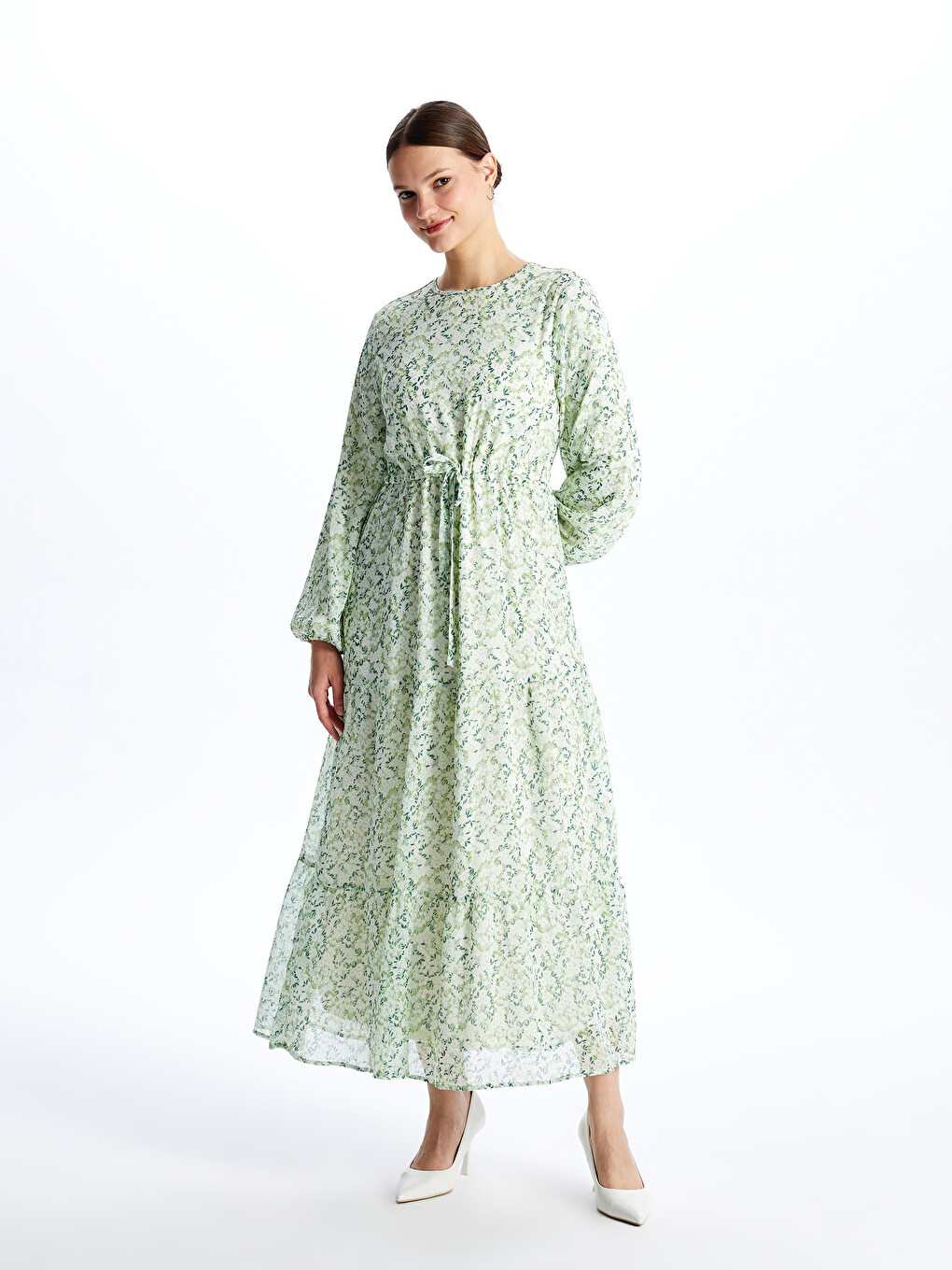 Crew Neck Patterned Long Sleeve Women's Dress