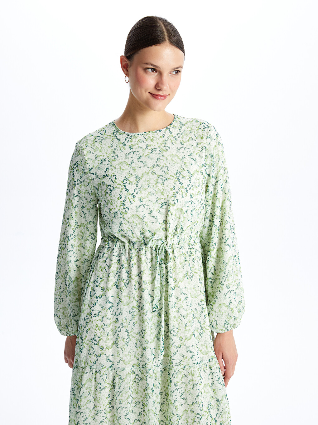 Crew Neck Patterned Long Sleeve Women's Dress-2