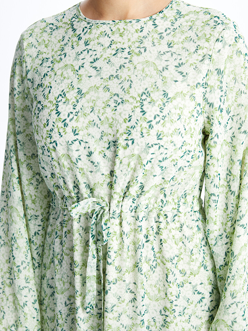 Crew Neck Patterned Long Sleeve Women's Dress-3