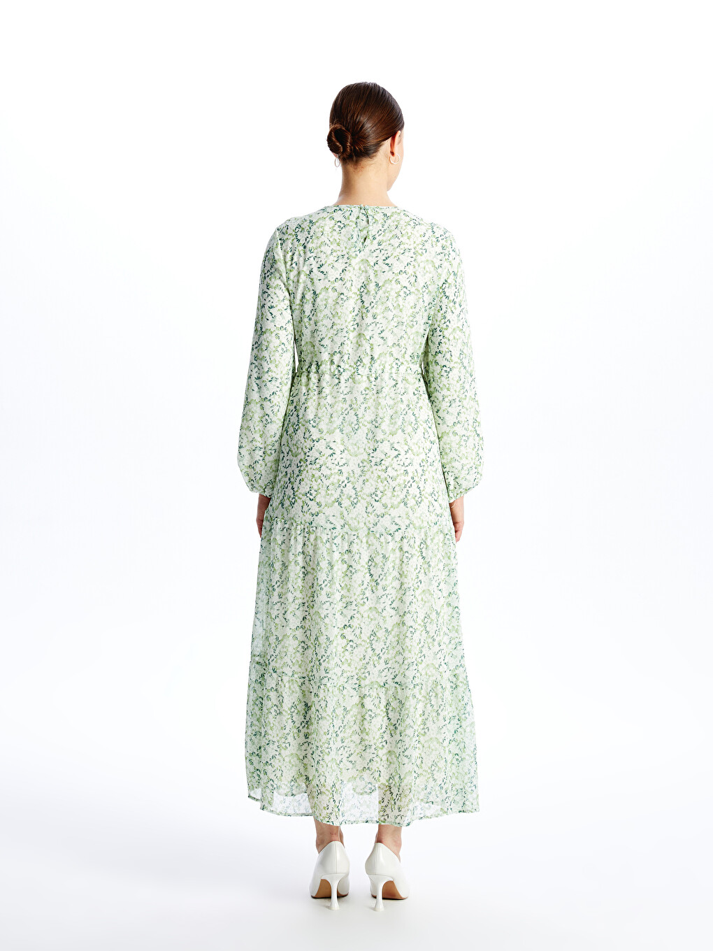 Crew Neck Patterned Long Sleeve Women's Dress-4