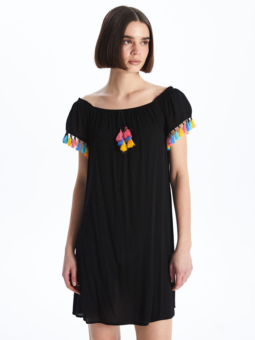 Slash Neck Plain Short Sleeve Women's Beach Dress -S42579Z8-CVL