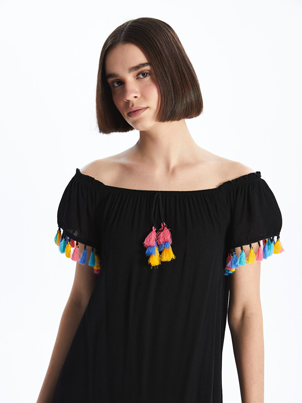 Slash Neck Plain Short Sleeve Women's Beach Dress -S42579Z8-CVL