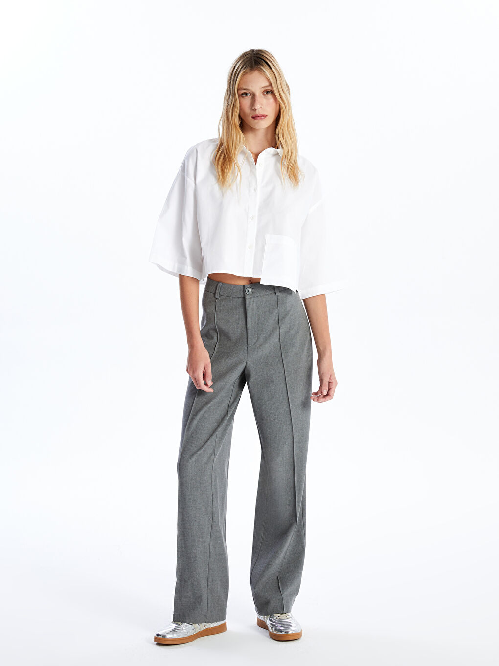 LCW Vision Slim Fit Plain Wide Leg Women's Trousers -S42635Z8-JMD