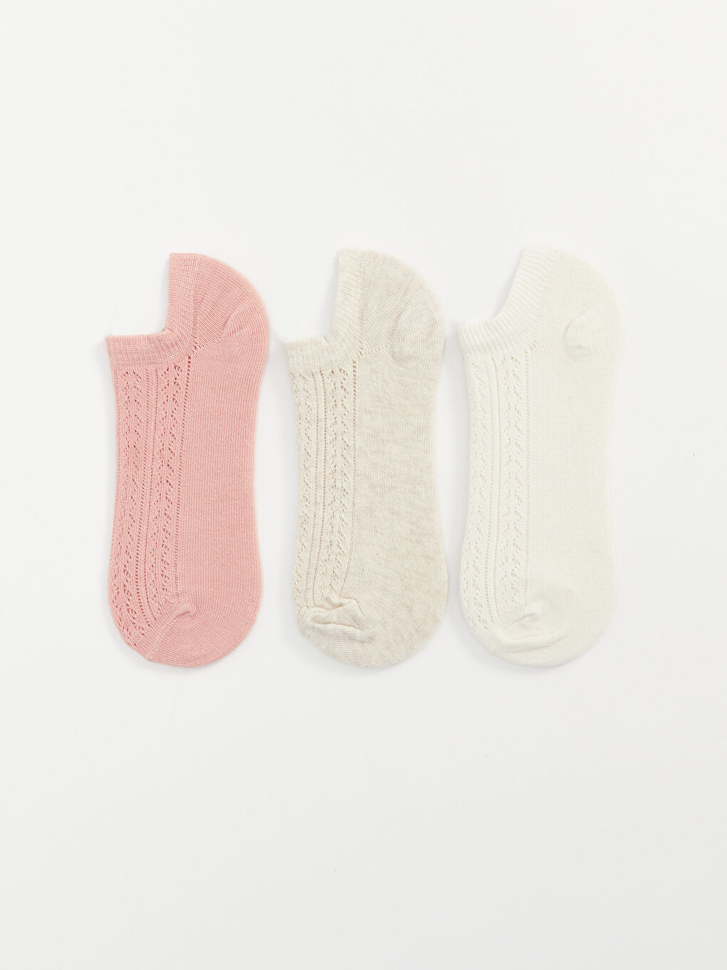 Ekru Kendinden Desenli Kadın Patik Çorap 3'lü