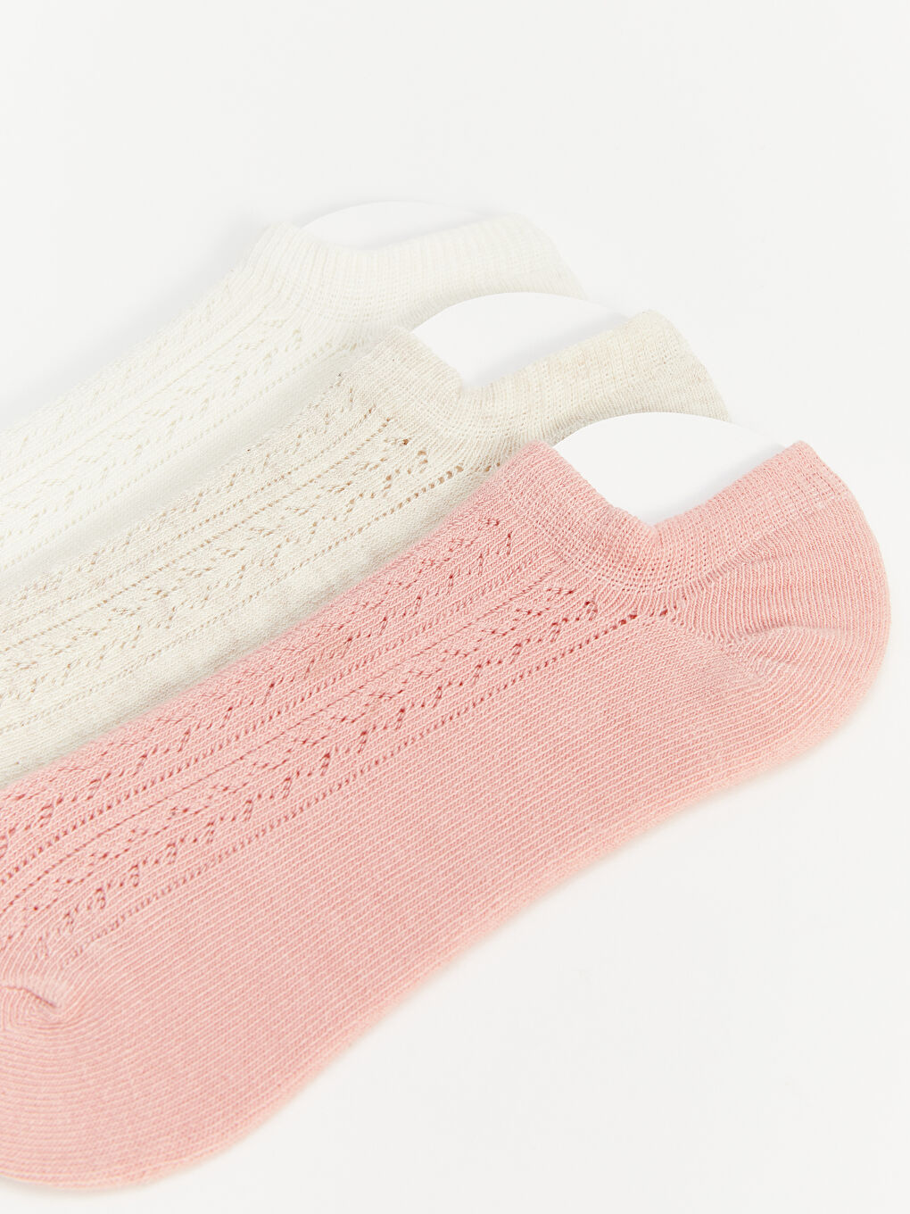 Ekru Kendinden Desenli Kadın Patik Çorap 3'lü-2