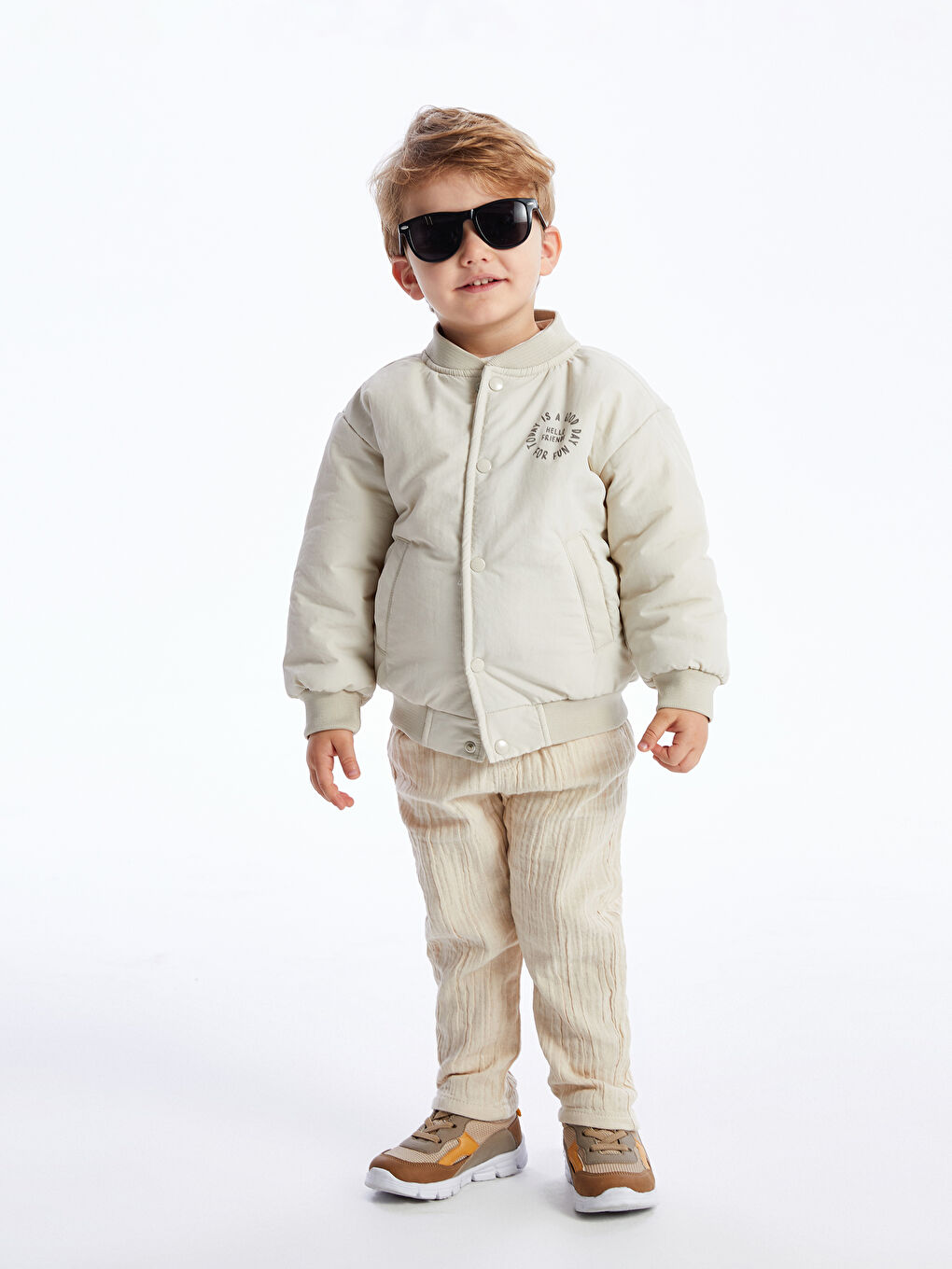 LCW Kids Gri Kolej Yaka Uzun Kollu Baskılı Erkek Bebek Bomber Mont - 2