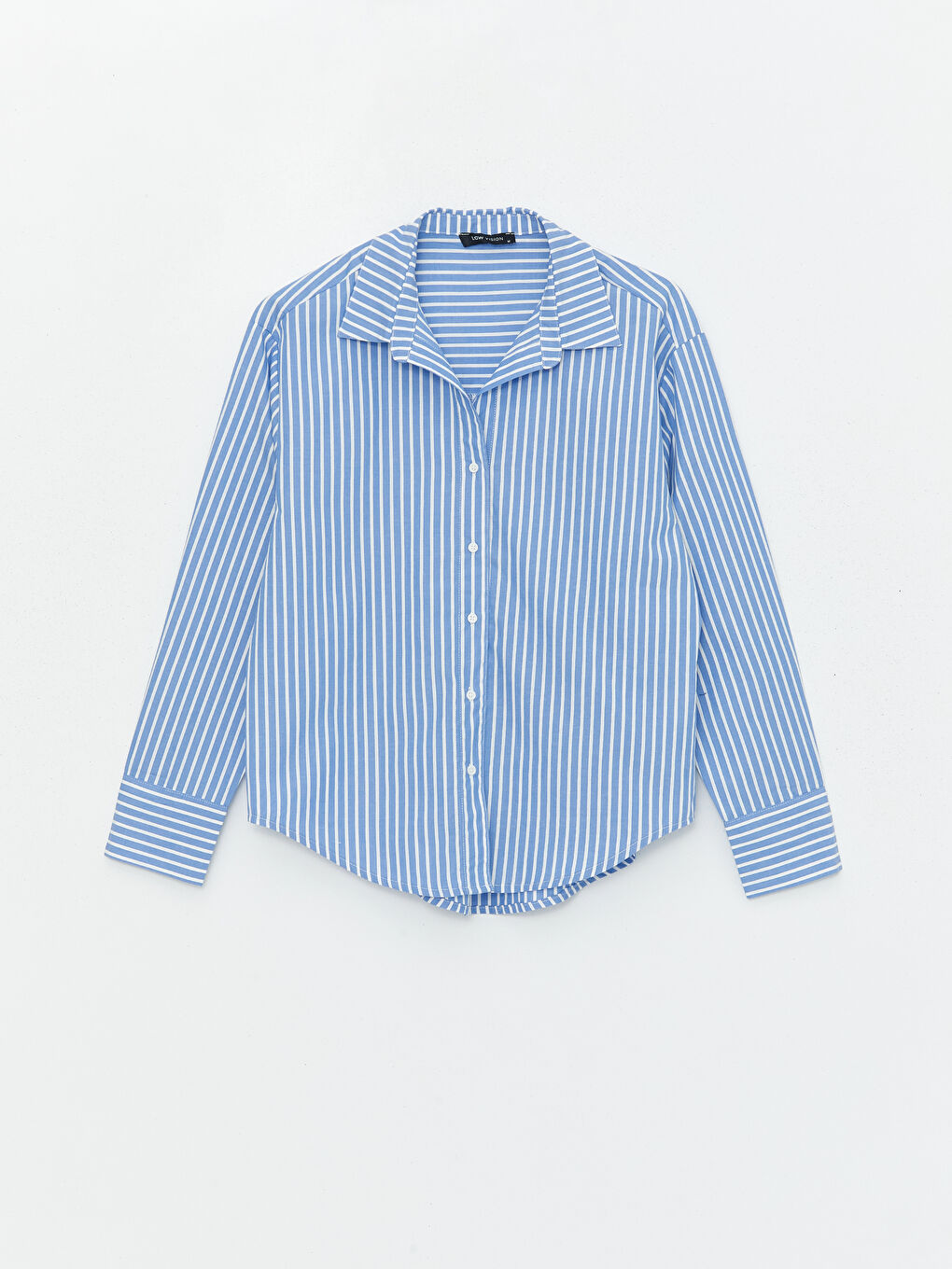 Mavi Çizgili Oversize Poplin Kadın Gömlek-5