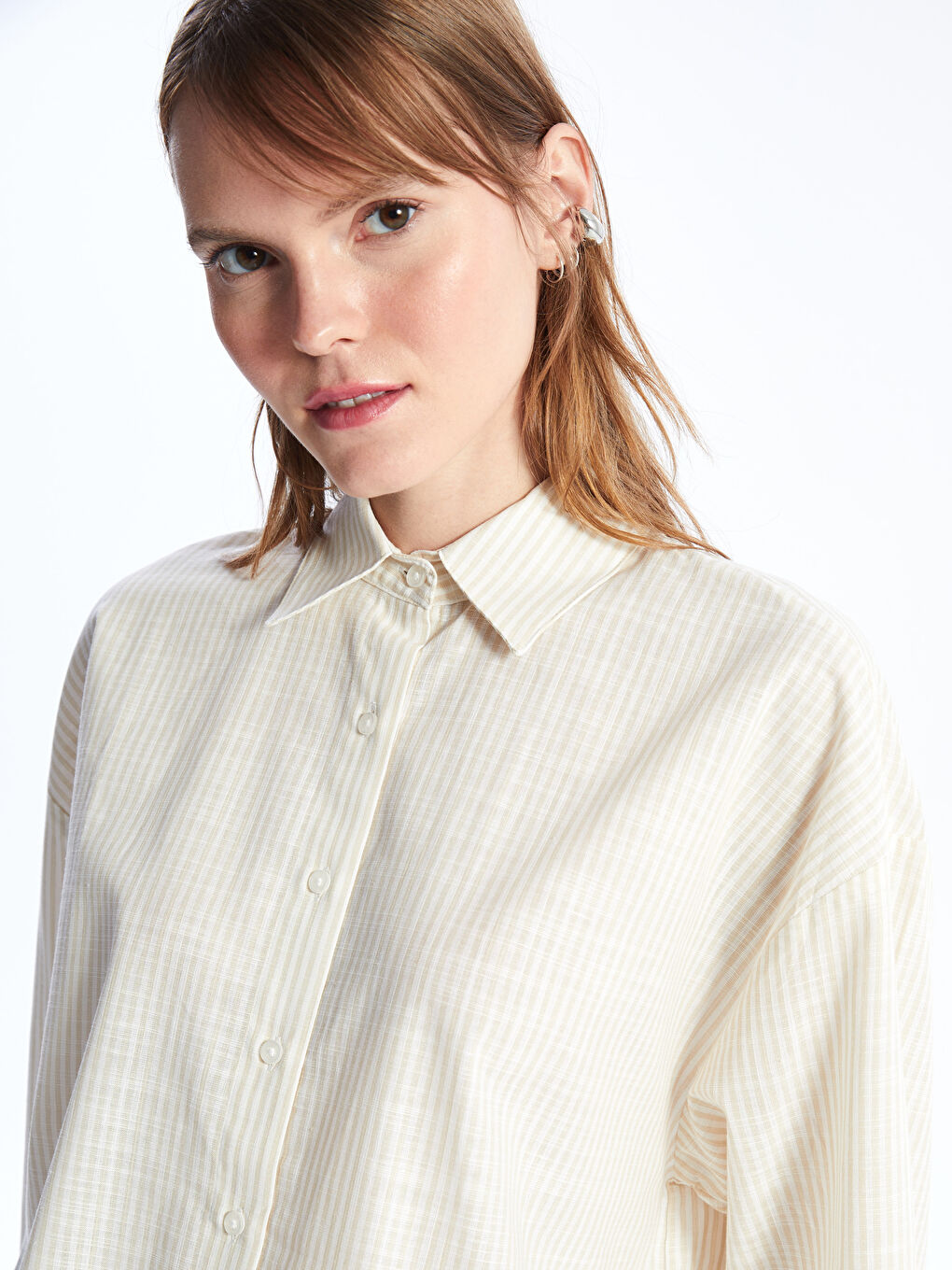 Striped Long Sleeve Oversize Women's Shirt-1