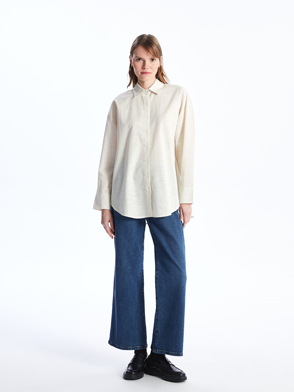 Striped Long Sleeve Oversize Women's Shirt-2