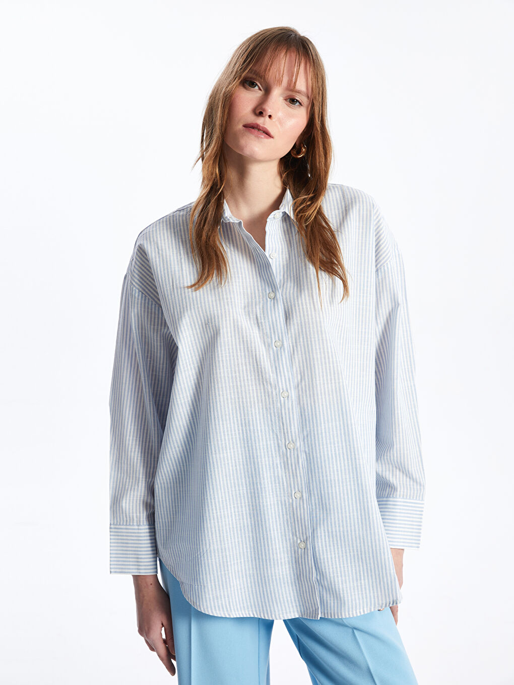 LCW Vision Striped Long Sleeve Oversize Women's Shirt -S42703Z8-LEN