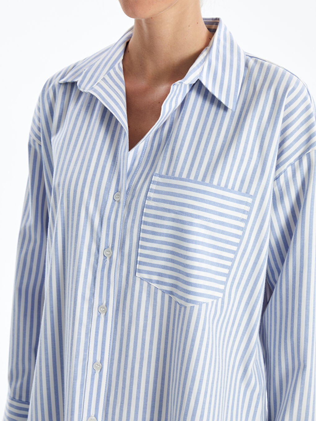 Striped Long Sleeve Oversize Women's Shirt -S42709Z8-LEN