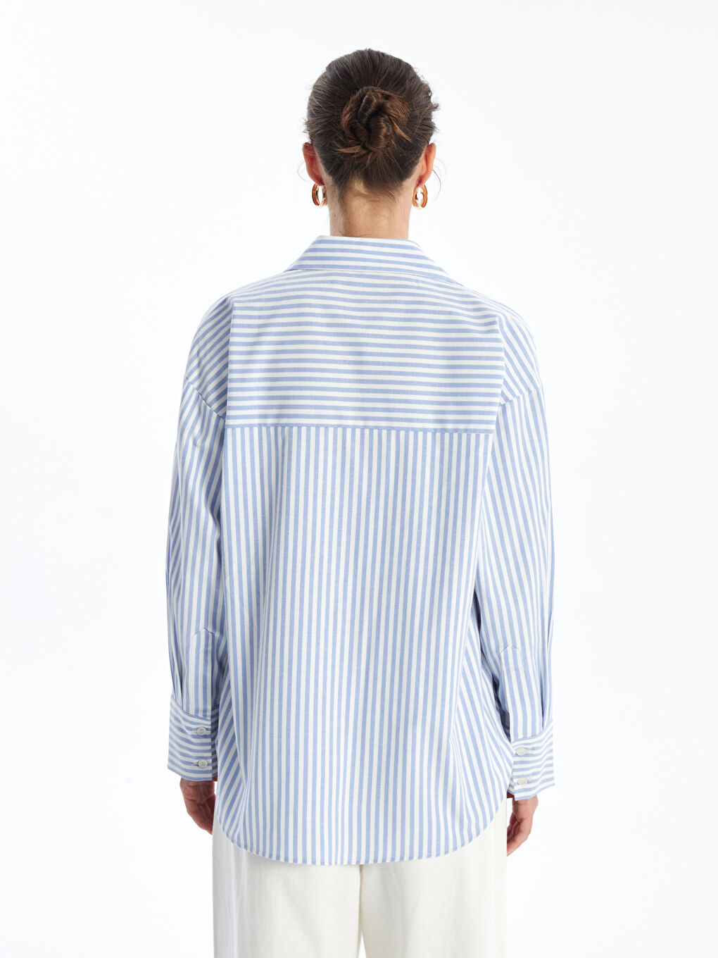 Striped Long Sleeve Oversize Women's Shirt -S42709Z8-LEN