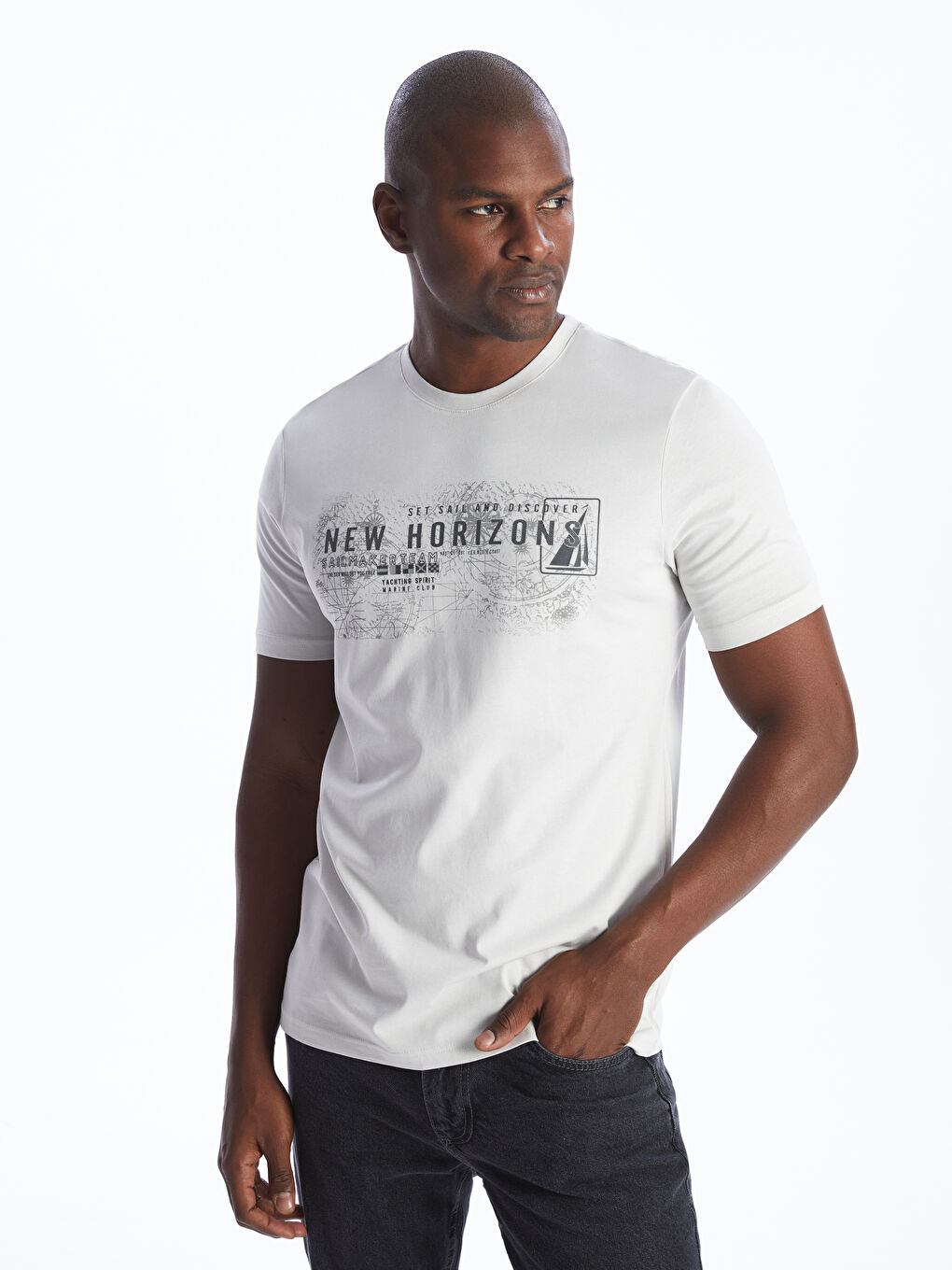 T-shirt pour hommes en coton peigné imprimé à manches courtes et col rond-1