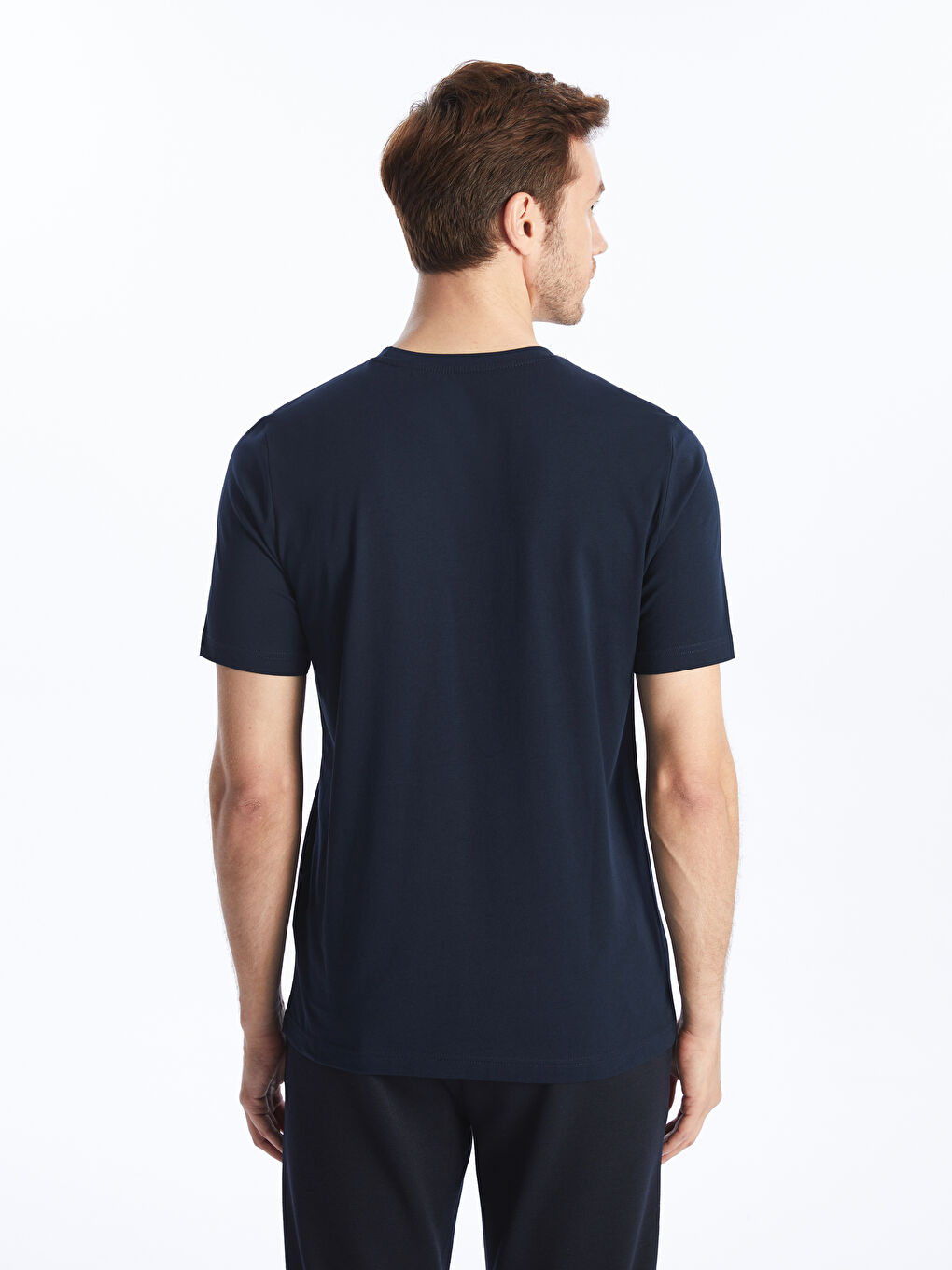 Lacivert Bisiklet Yaka Kısa Kollu Baskılı Penye Erkek Tişört-4