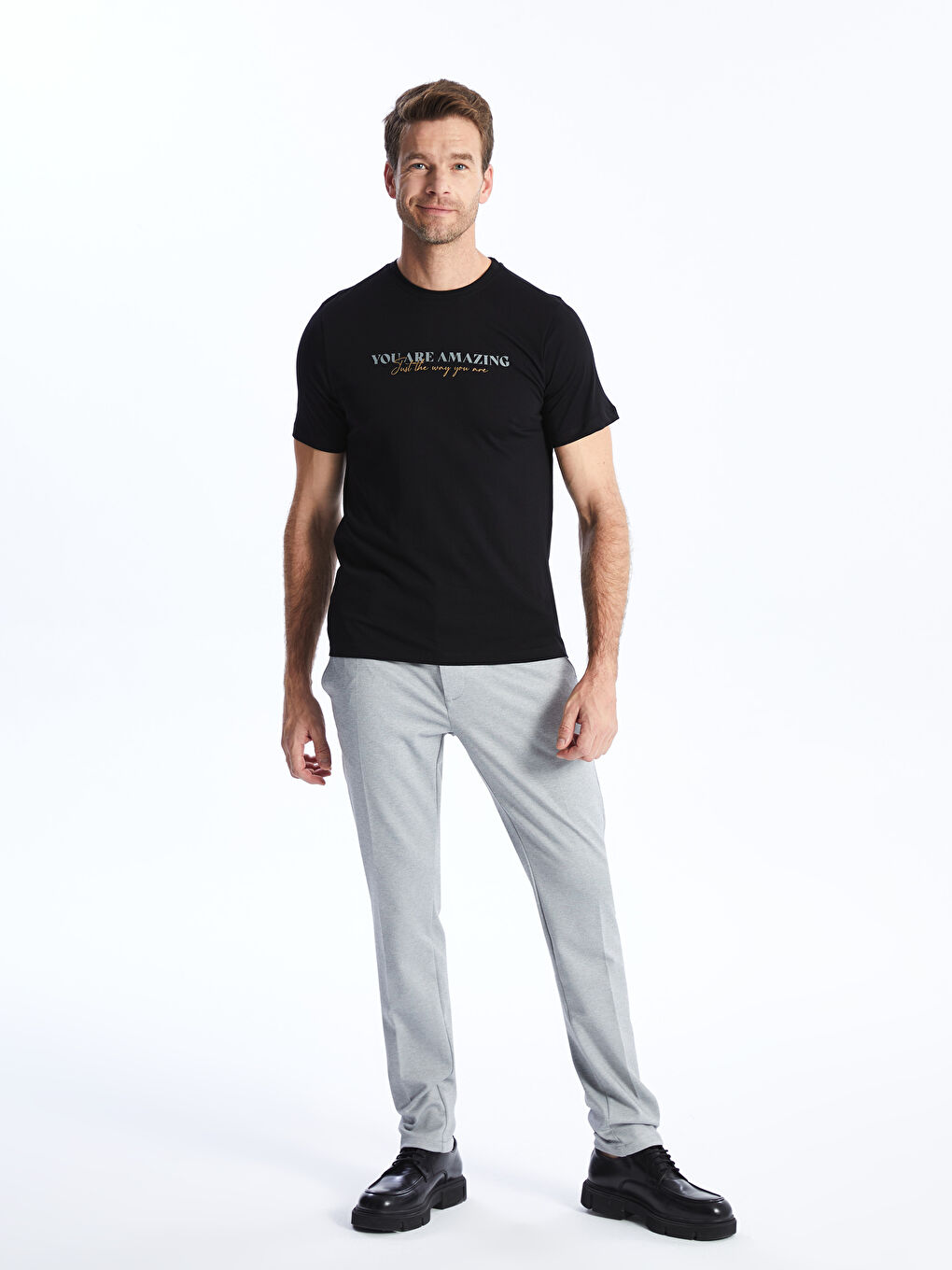 T-shirt pour hommes en coton peigné imprimé à manches courtes et col rond-2